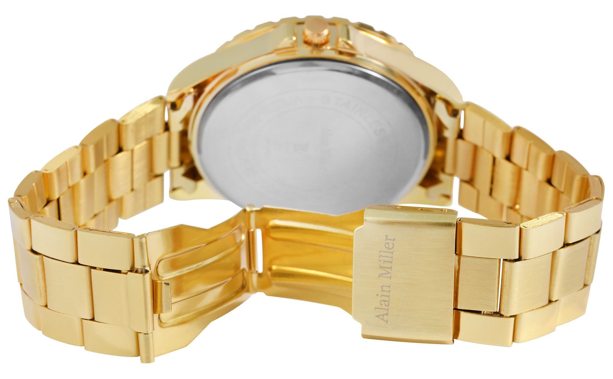Alain Miller Quarzuhr Mineralglas, Herrenuhr Edelstahl