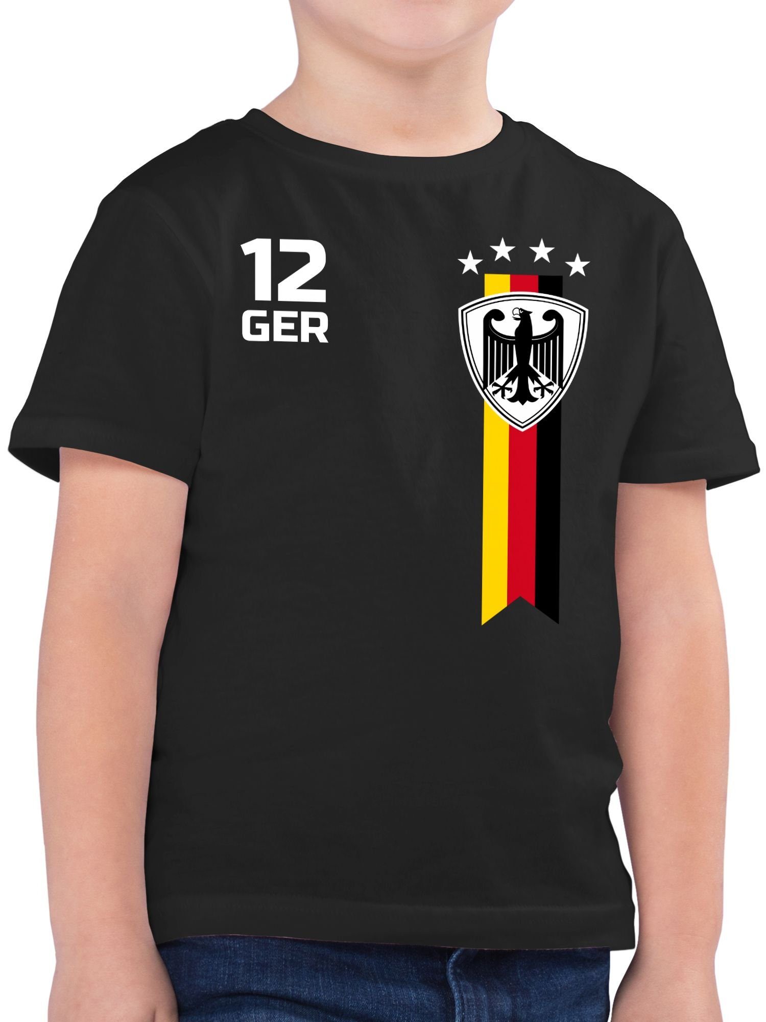 Shirtracer T-Shirt 2024 WM EM Deutschland Schwarz 1 Fan Kinder Fussball
