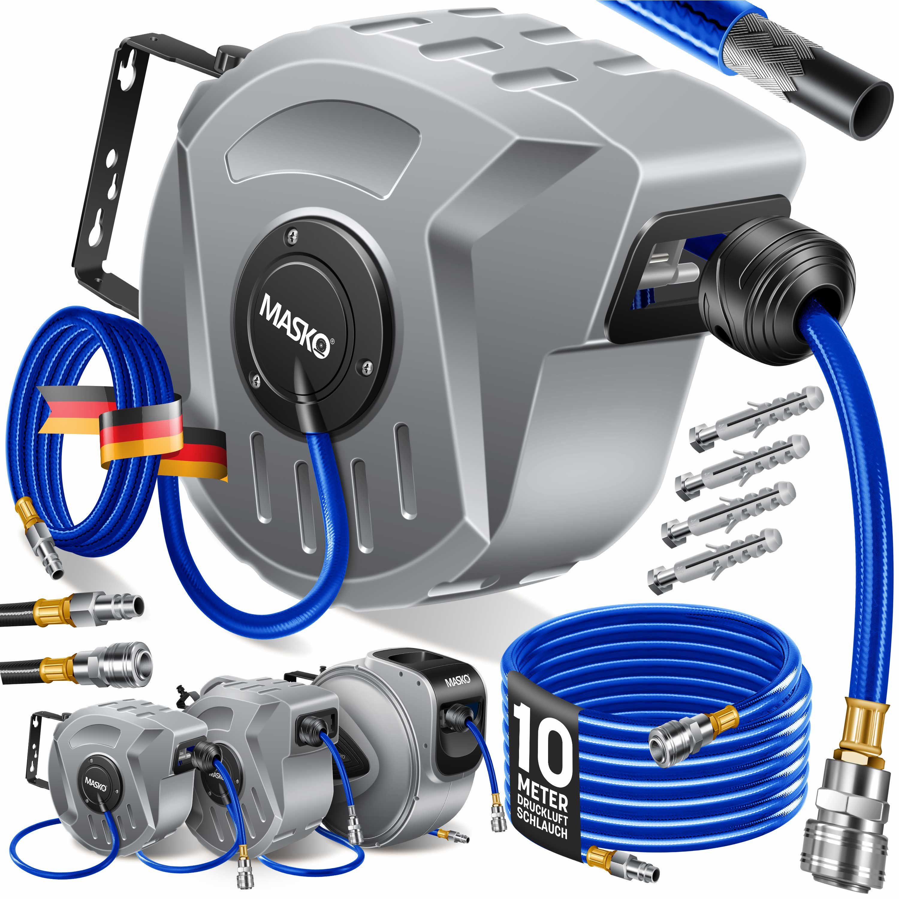 MASKO Hochdruckschlauch, Aufroller Automatik Druckluftschlauch Trommel 1/4 Anschluss Wandhalter