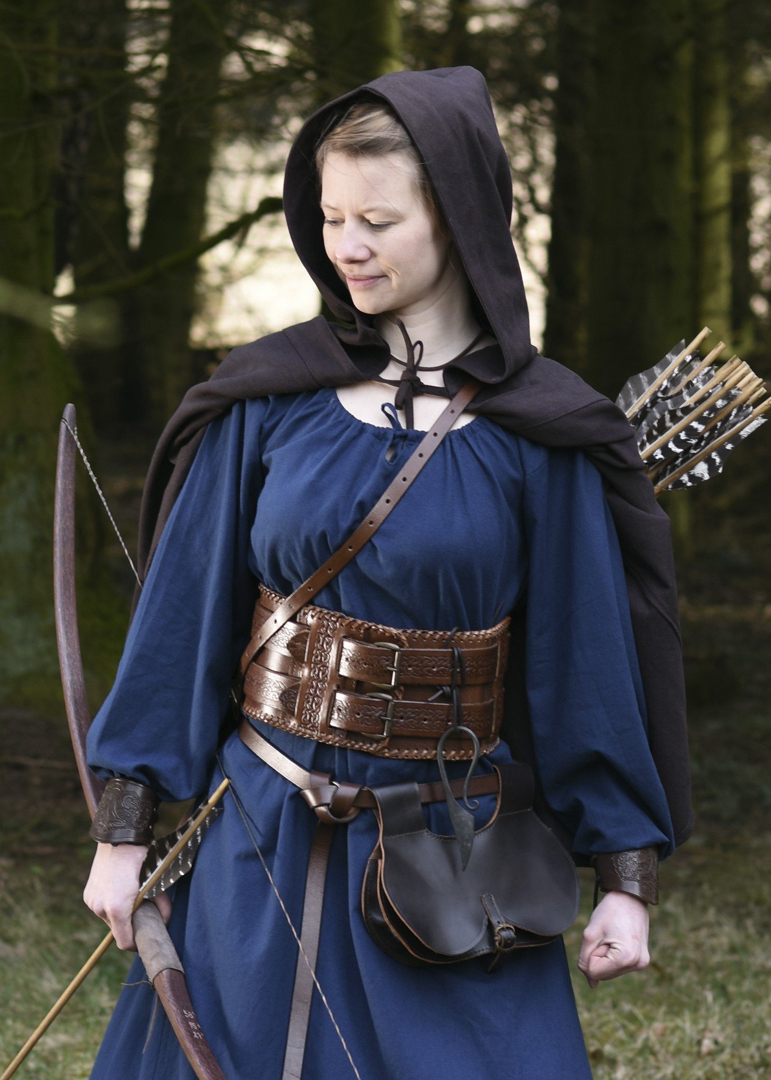 Battle Merchant Ritter-Kostüm Offene Mittelalter-Gugel braun "Markus", Canvas