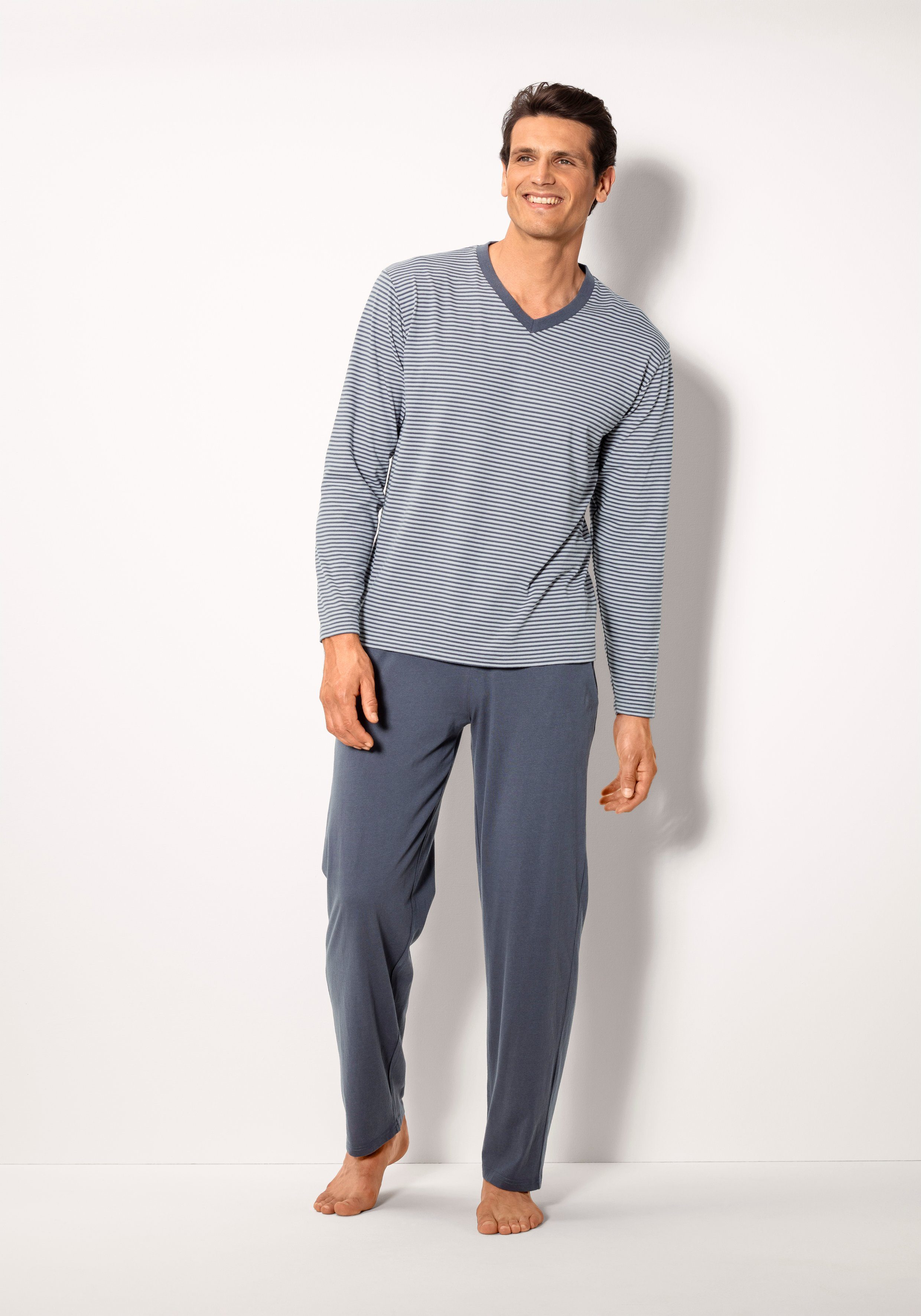 le jogger® Pyjama (Packung, 4 2 tlg., mit garngefärbten Streifen Stück)