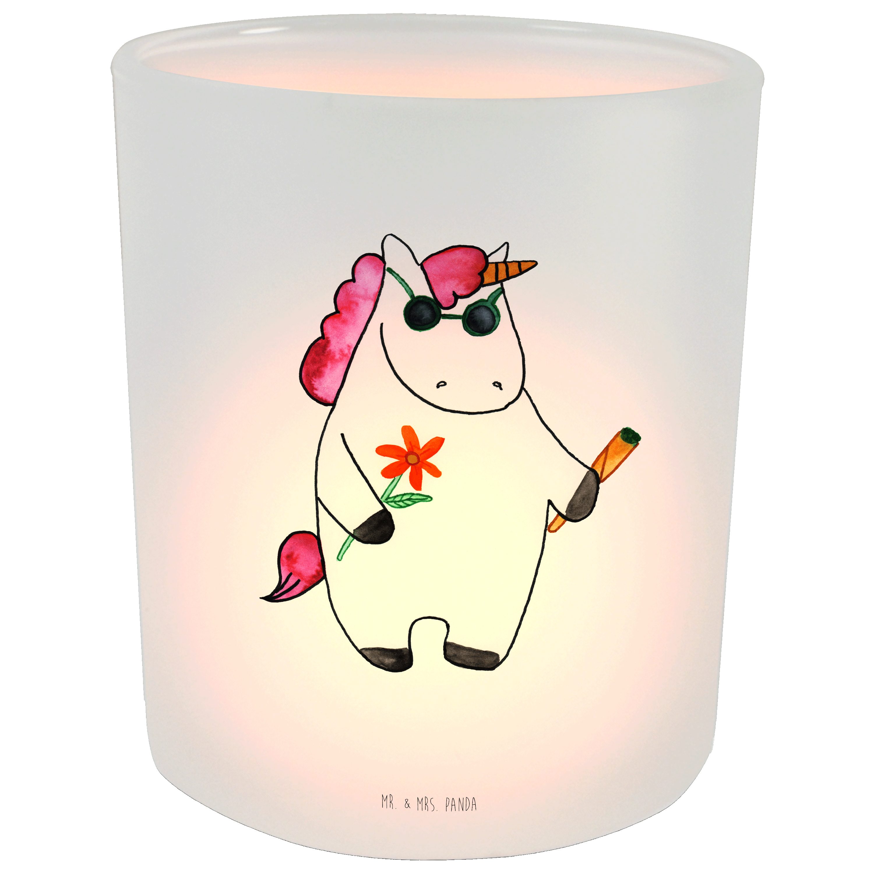 Mr. & Mrs. Panda Windlicht Einhorn Woodstock - Transparent - Geschenk, Windlicht Glas, Teelichth (1 St)