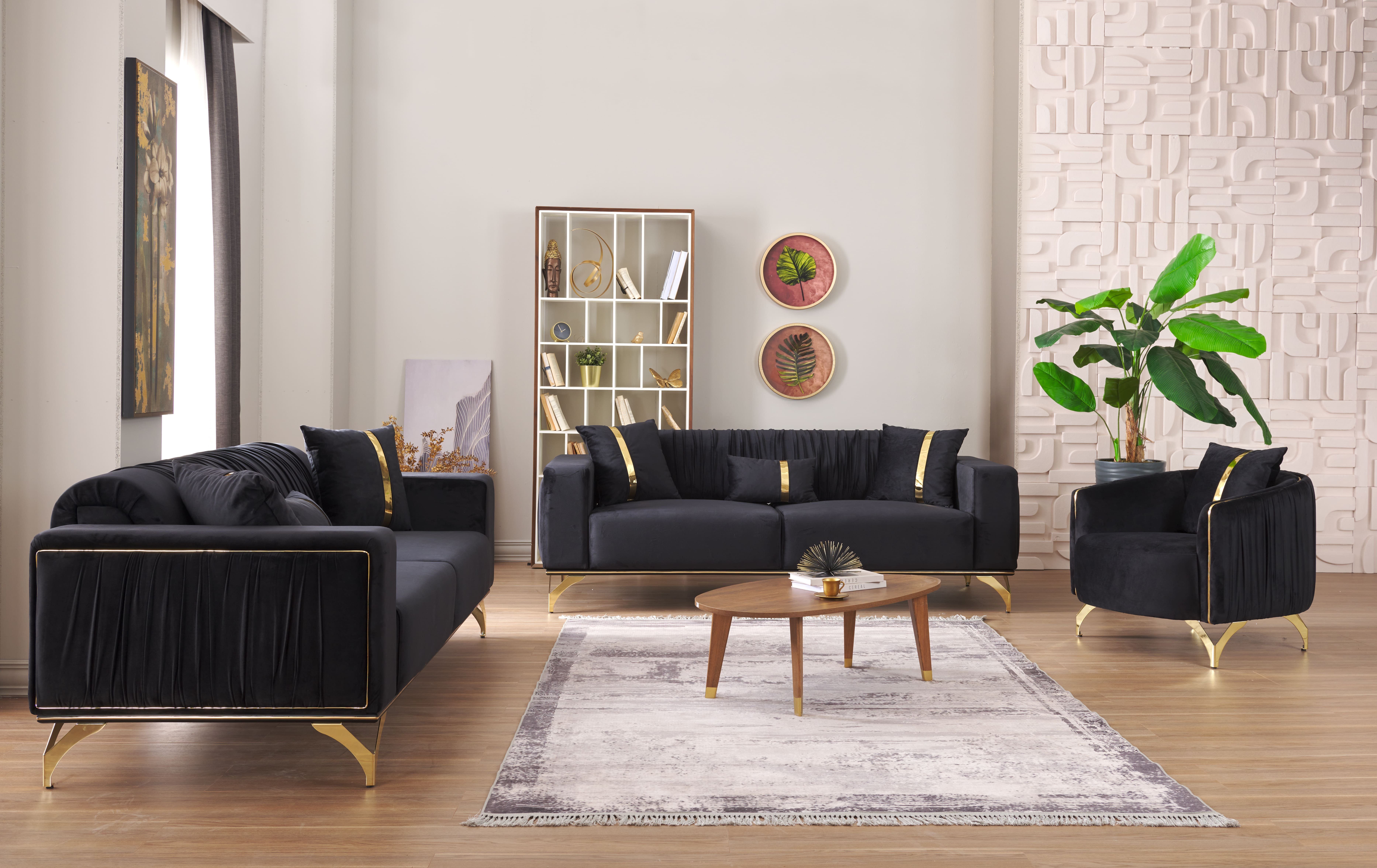 3-Teilige Living Sofa 3+3+1 Sofaset, & Sofagarnitur Home Universum Schwarz Mira