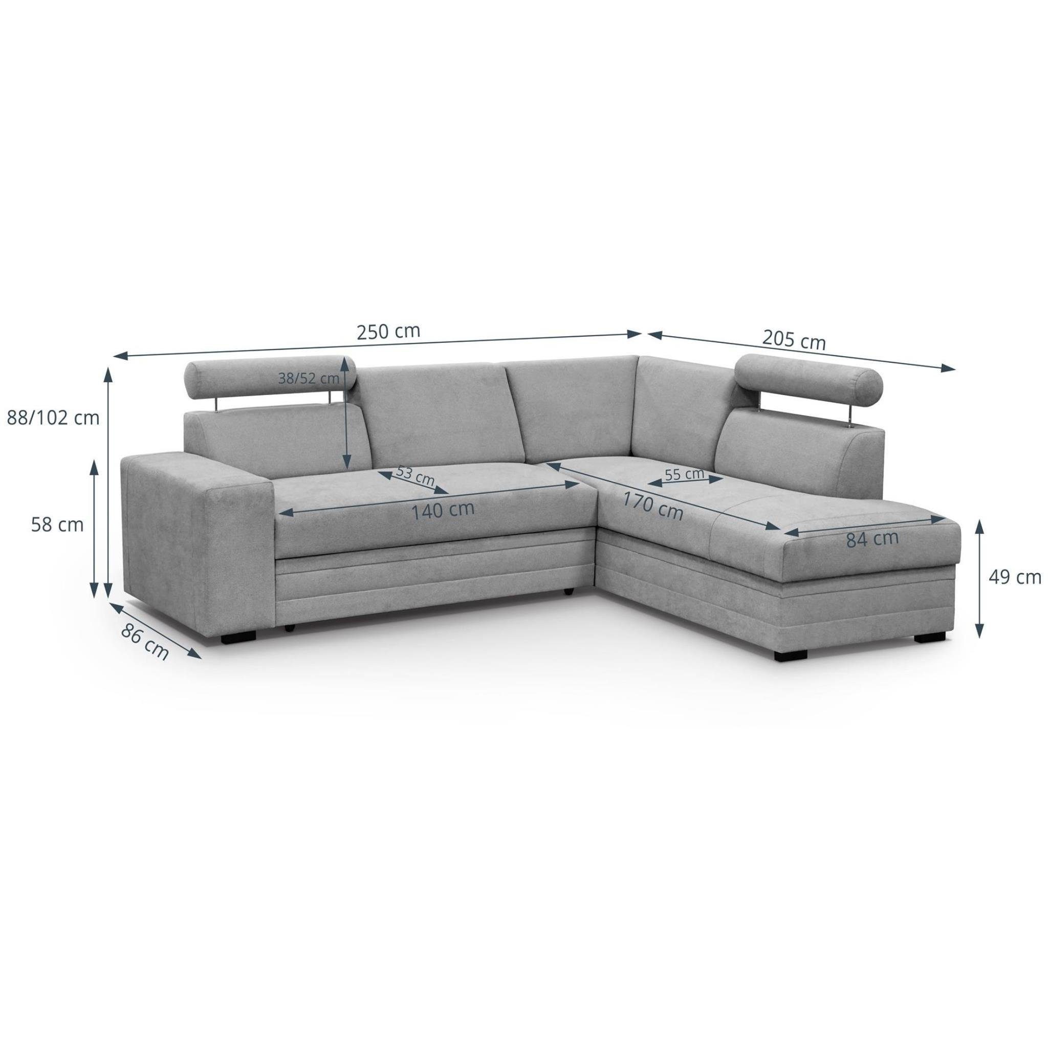 Beautysofa Ecksofa mit Bettkasten und verstellbaren Kopfstützen Roma, 250 cm breite L-Form Polsterecke, mit Schlaffunkton – Bild 5 von 5