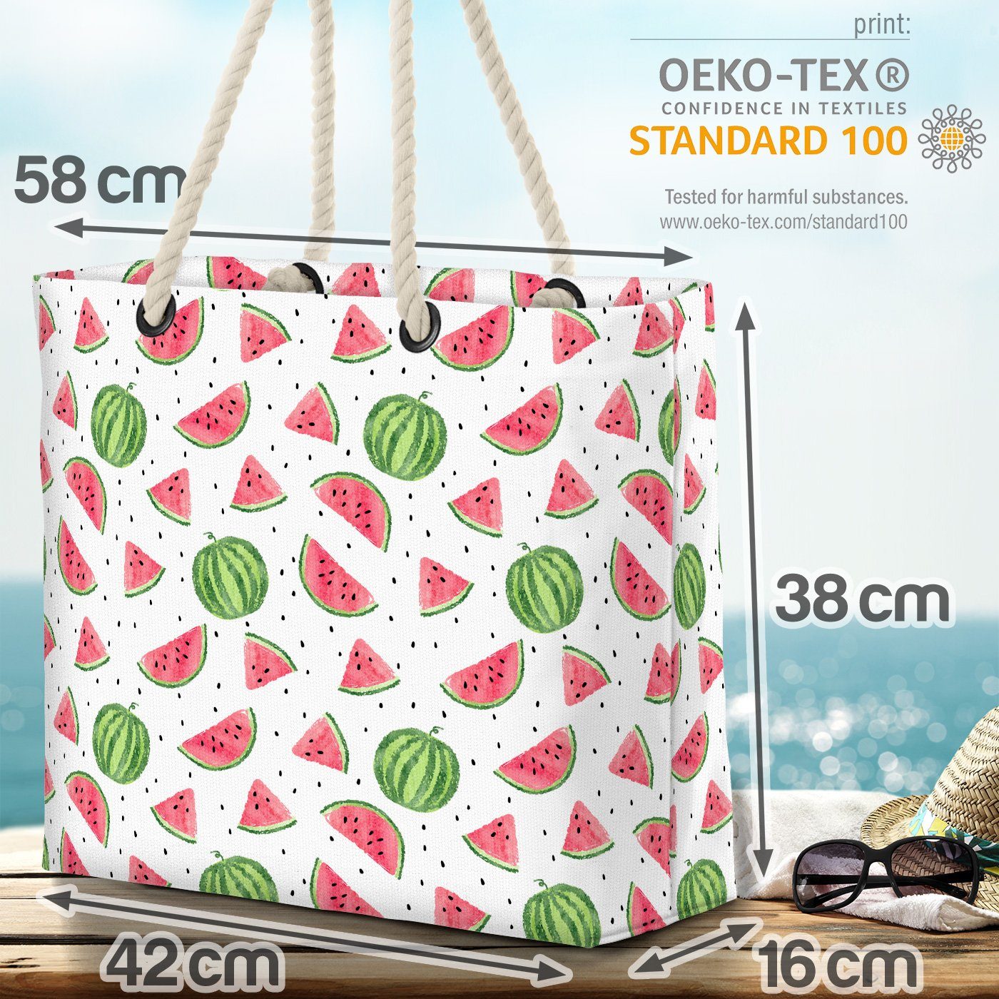 Sommer Beach Wassermelone Wassermelone Früchte Aquarell Strandtasche Essen Kochen (1-tlg), Bag VOID