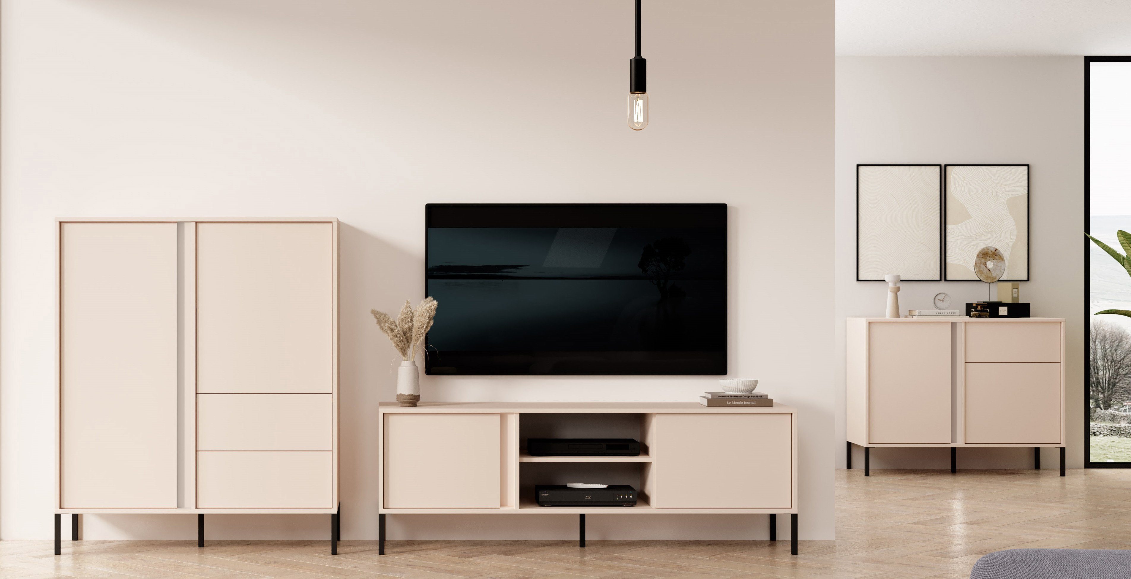 Furnix TV-Schrank, Wohnwand H123,4 DASTI Mediawand T39,5 Komplett-Set, Kommode Beige, x cm B359,7 Highboard, 2 x 3-tlg.