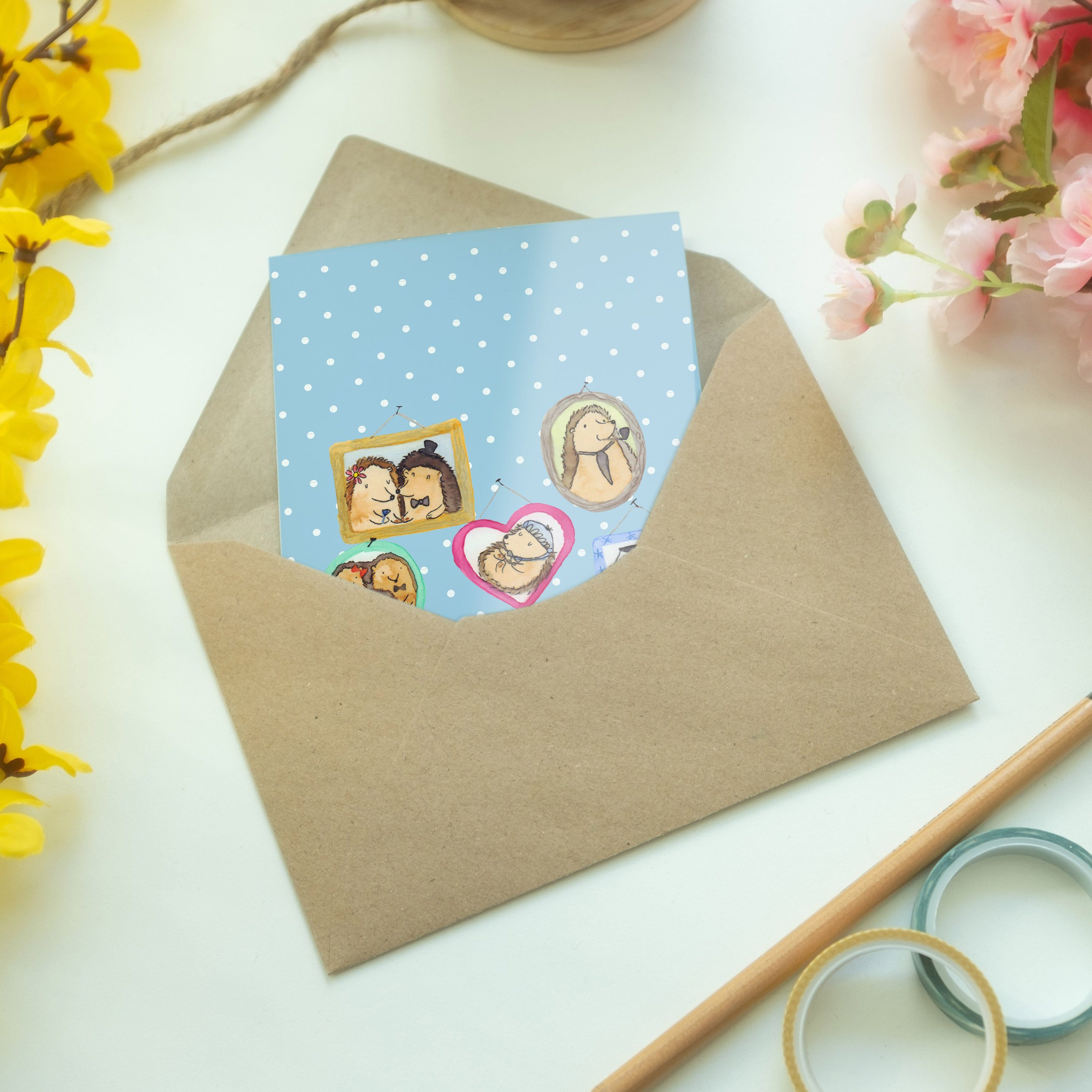 Mr. & Mrs. - Panda Muttertag, Mama, Familie Pastell Karte, Igel Geschenk, - Grußkarte Brude Blau