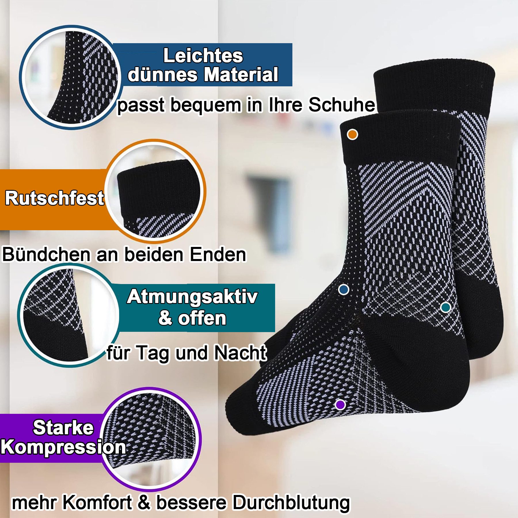 Mutig Kompressionsstrümpfe 4 Paar Zehenfreie Kompressionssocken 15–20 mmHg für Damen & Herren (Stützstrümpfe für Sport, Flug, Laufen, Reise & Alltag, gegen Schwellungen, Thrombose) Müdigkeit & Plantarfasziitis