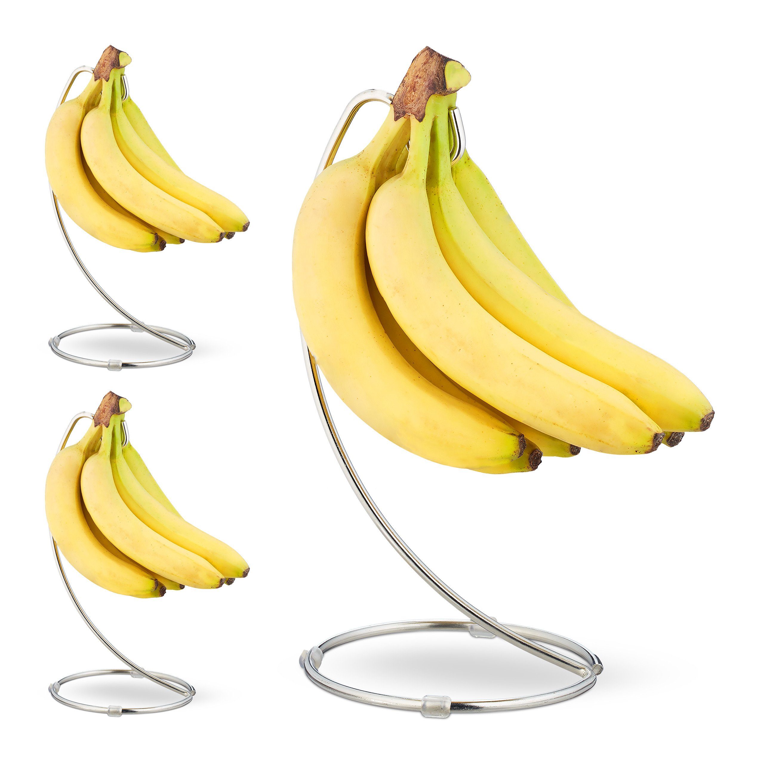 relaxdays Obstschale 3 x Bananenhalter mit Haken, Eisen