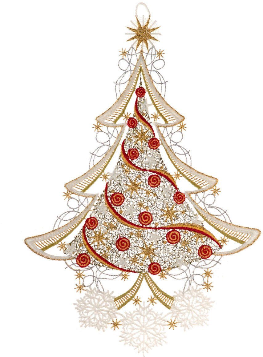 W. Reuter & Sohn - Plauener Spitze® Fensterbild Weihnachtsbaum, Made in Germany