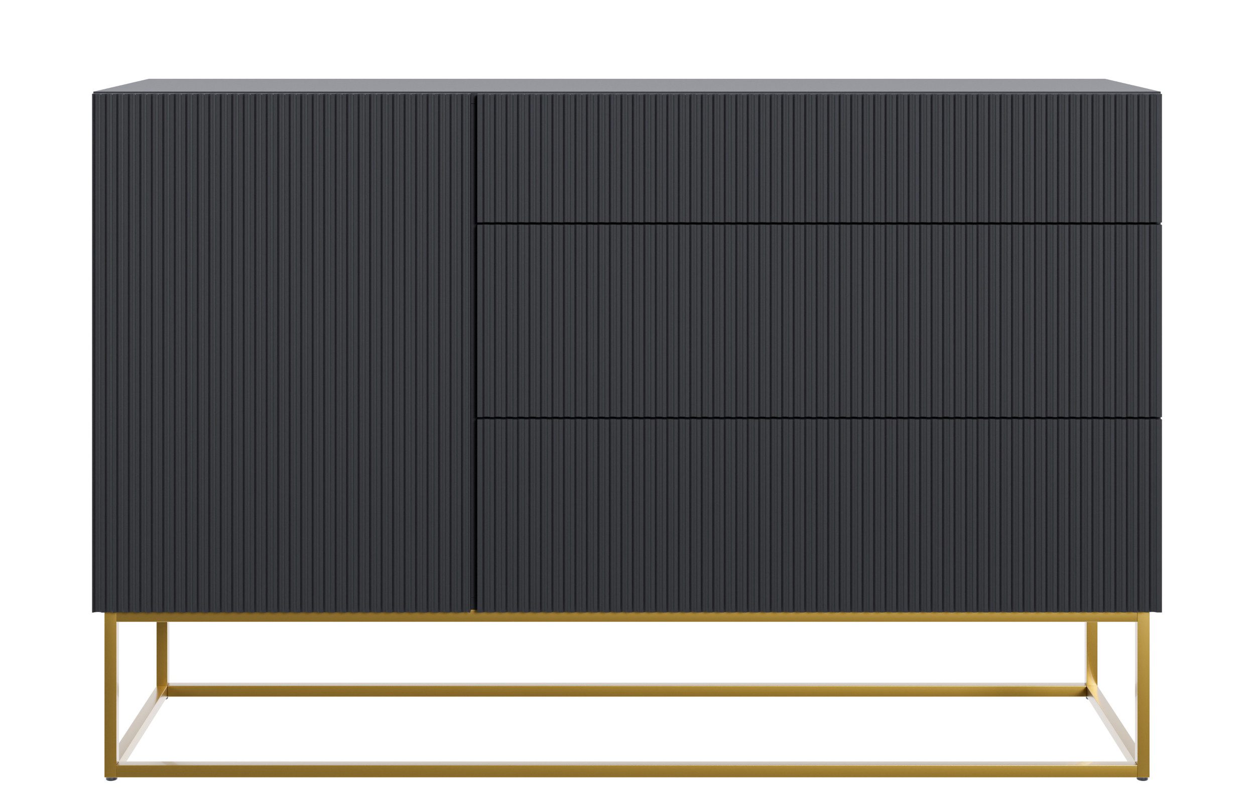 Selsey Sideboard VELDIO, 1-türig mit 3 Schubladen und Gestell in Gold, 140 cm