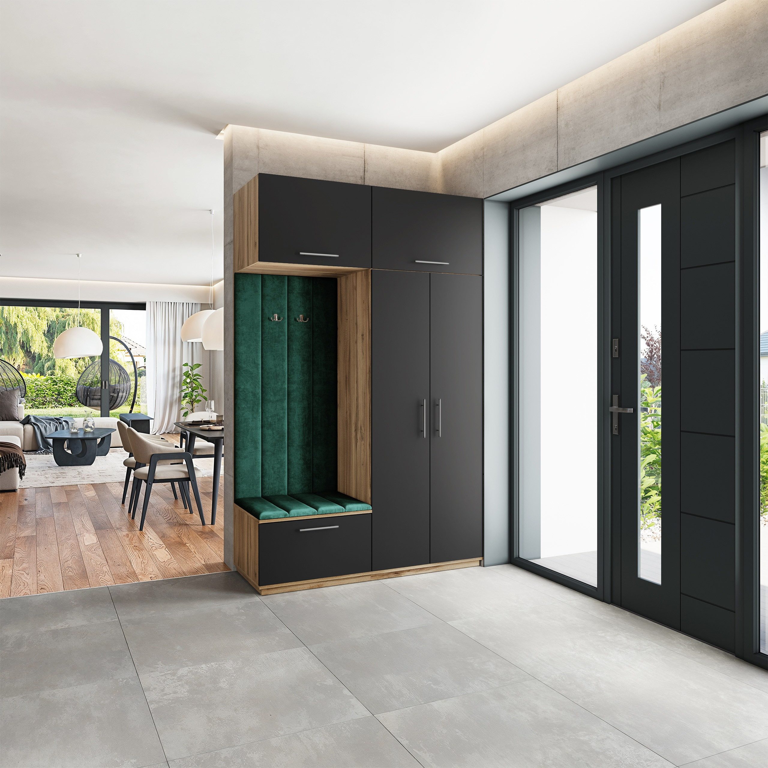 Masseno Garderobenschrank REMA 150 x 240 cm Garderoben-Set mit 2 Türen Eiche Wotan