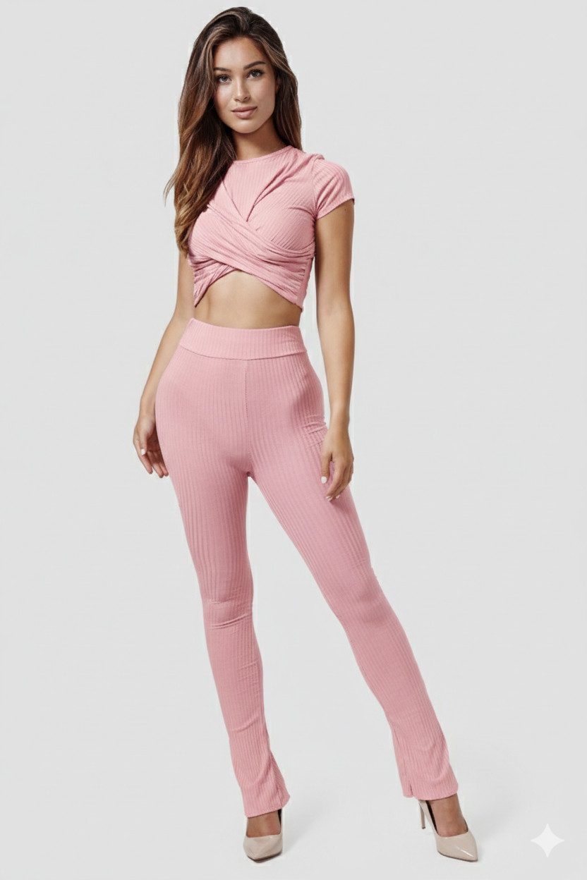 Rayshyne Freizeitanzug RS22 (2-tlg., Femininer Lounge Zweiteiler Hose & Wickeltop)