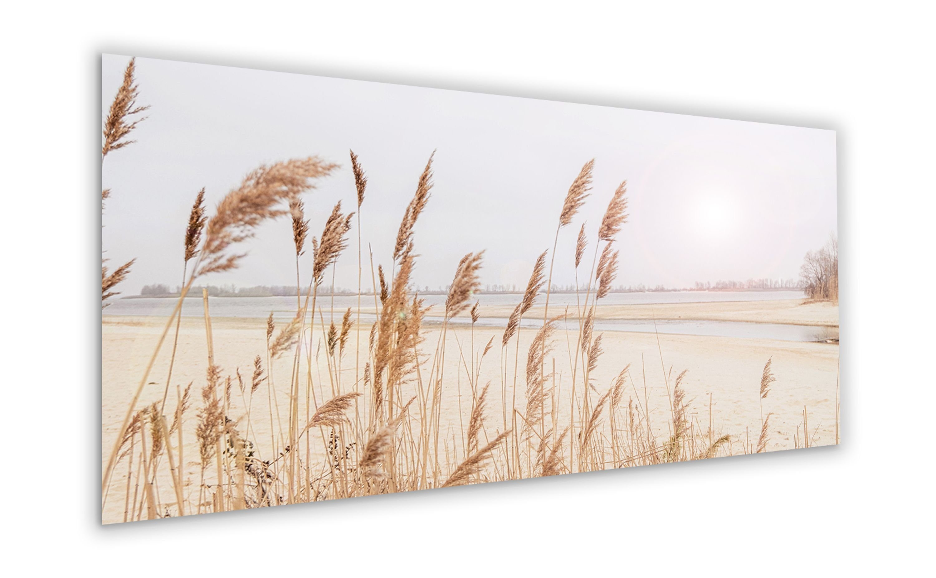 Strand Strandgräser 125x50 Natur, Bild artissimo aus Pampas-Gras Strand Glas und groß Meer: Glasbild XXL Glasbild cm