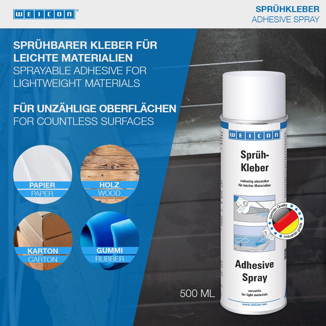 WEICON Klebstoff Sprühkleber, Kontaktklebstoff, ideal für Pappe und Papier, (Spraydose), universell einsetzbar und verbindet leichte Materialien miteinander