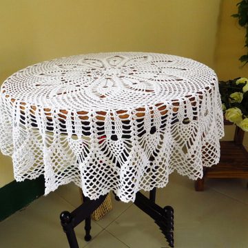 KIKI Tischdecke Handgefertigte gehäkelte Baumwoll-Tischdecke aus Vintage-Spitze (1-tlg)