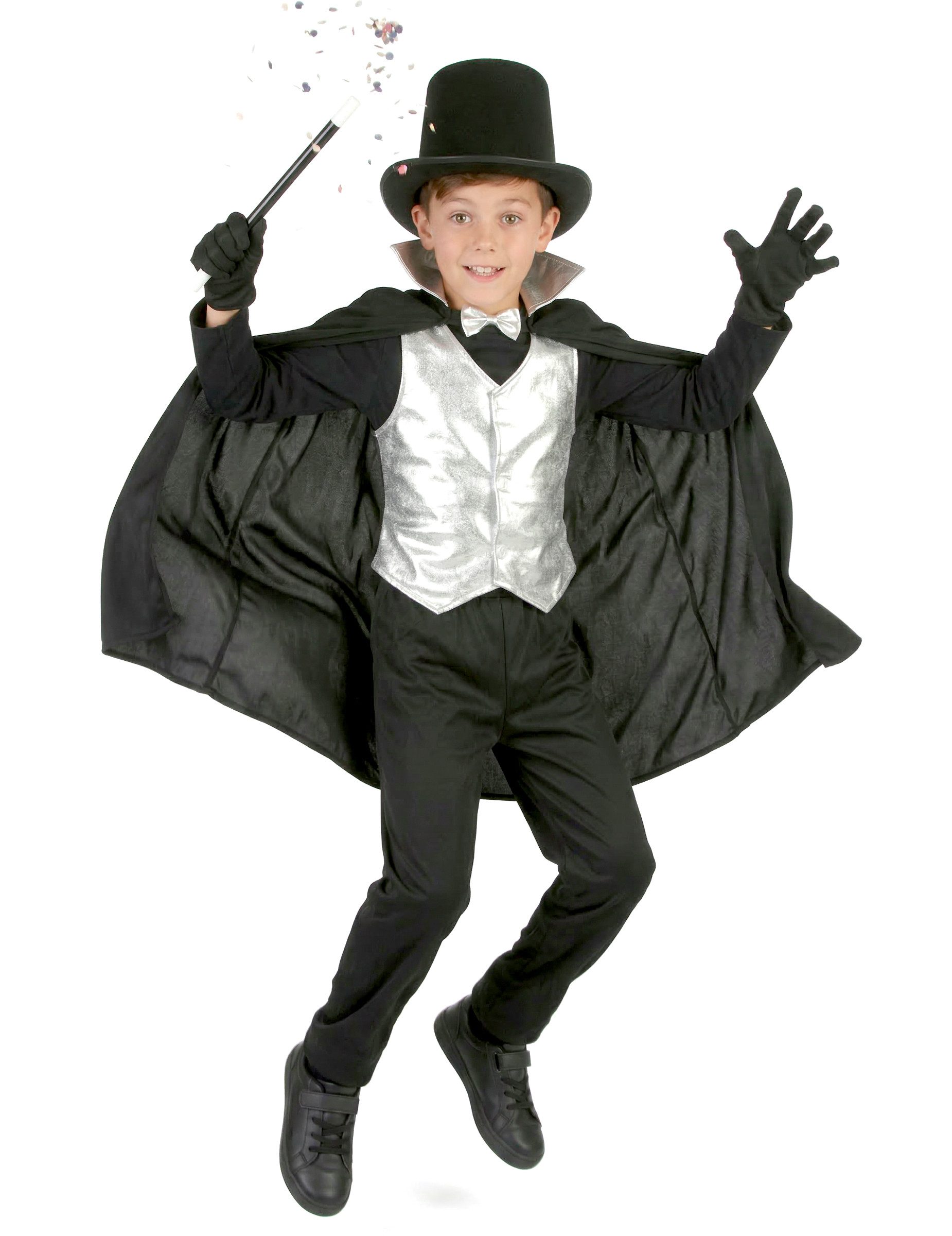JADEO Kostüm Kleiner Zauberer Magier Kinderkostüm für Jungen schwarz-silber