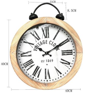 Melko Wanduhr Holzuhr Wanduhr Hängeuhr Rund 40 cm Ø Analog Shabby Design in Braun (Zentrale Wandaufhängung)