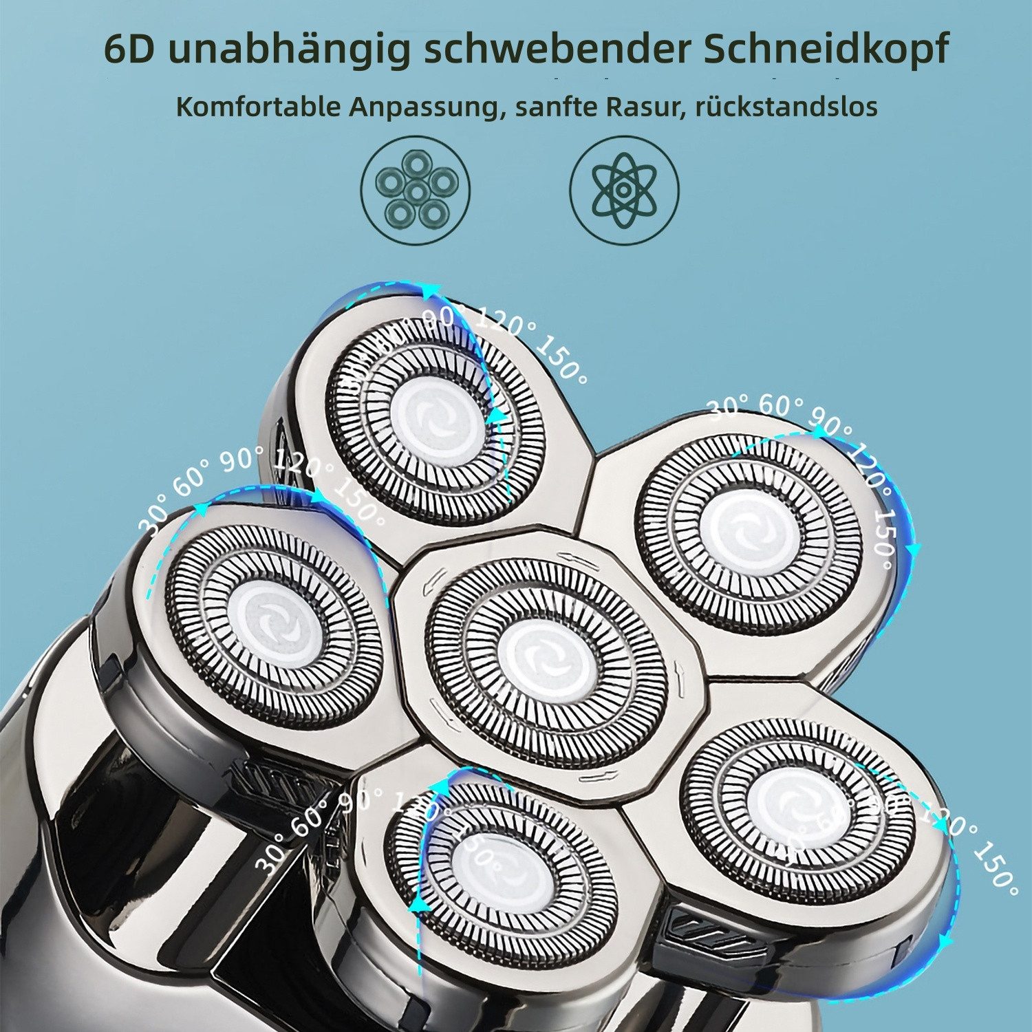Scttomon Elektrorasierer LK-8820, Aufsätze: 1, Langhaartrimmer, Haarschneider, Multifunktions Trimmer mit 6D-Floatkopf, Wet&Dry 6 IN 1 – Bild 3 von 5