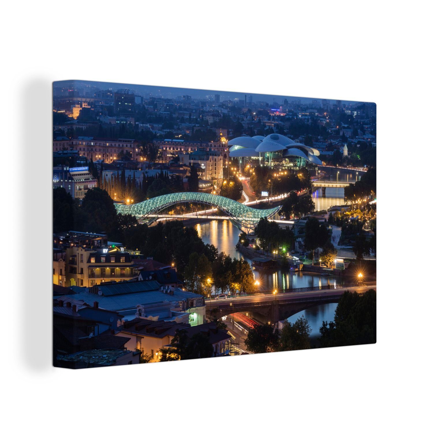 OneMillionCanvasses® Leinwandbild Ein Luftbild der Stadt Tiflis, (1 St), Wandbild Leinwandbilder, Aufhängefertig, Wanddeko, 30x20 cm