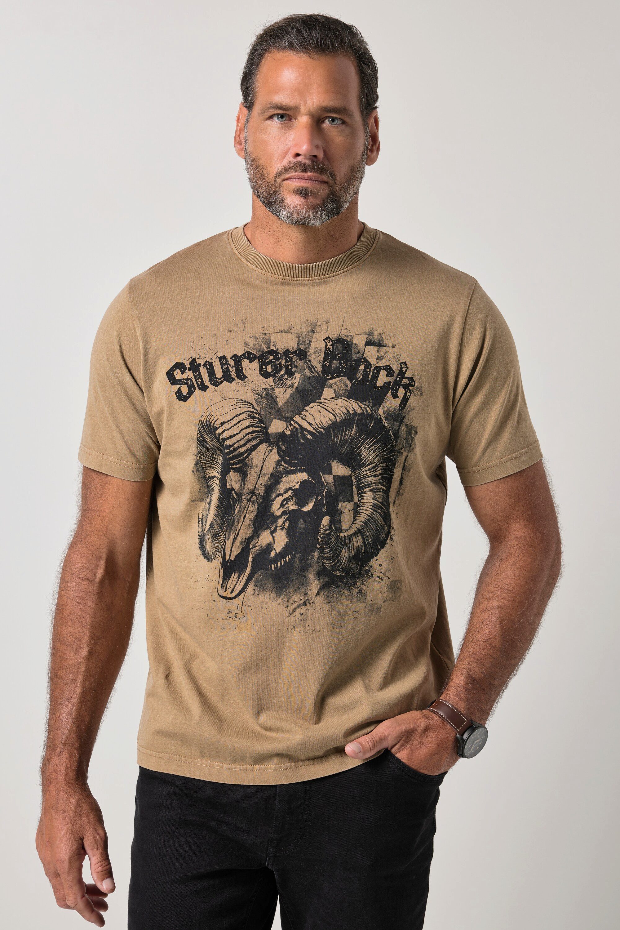 JP1880 T-Shirt T-Shirt Trachten Halbarm Brustprint Vintage Look