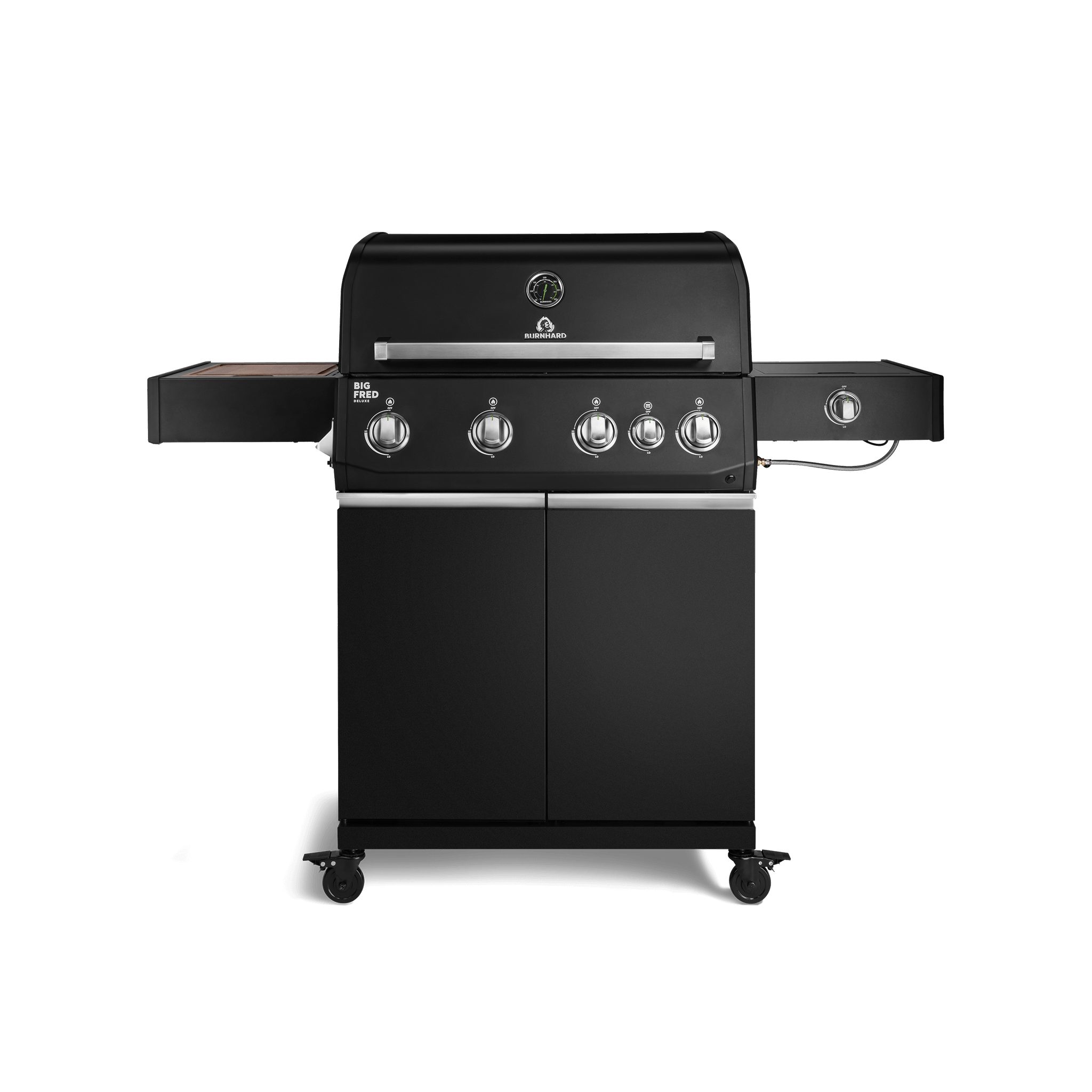BURNHARD® Gasgrill 4-Brenner, 21,2 kW Gesamtleistung, Infrarot-Keramikbrenner, Seitenkochfeld, Edelstahl-Stabbrenner, Edelstahlrost, große Grillfläche, Piezo-Zündung – Big FRED Deluxe