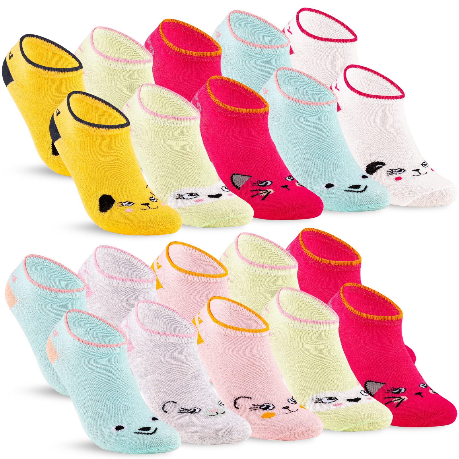 sockenkauf24 Sneakersocken 10 Paar Kinder Sneaker Socken Jungen & Mädchen Baumwolle Kindersocken (56290, 35-38) WP
