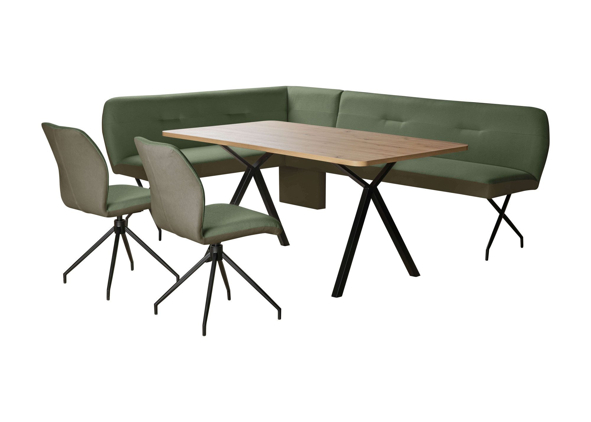 OTTO home Eckbankgruppe Bruna Essecke, Sitzgruppe, Eckbankgruppe, Küchenbankgruppe, (Set, 4-tlg., 4tlg), Stuhl: 360° drehbar (Rückst), 2-Stoff-Design. Wellenfederung Eckbank
