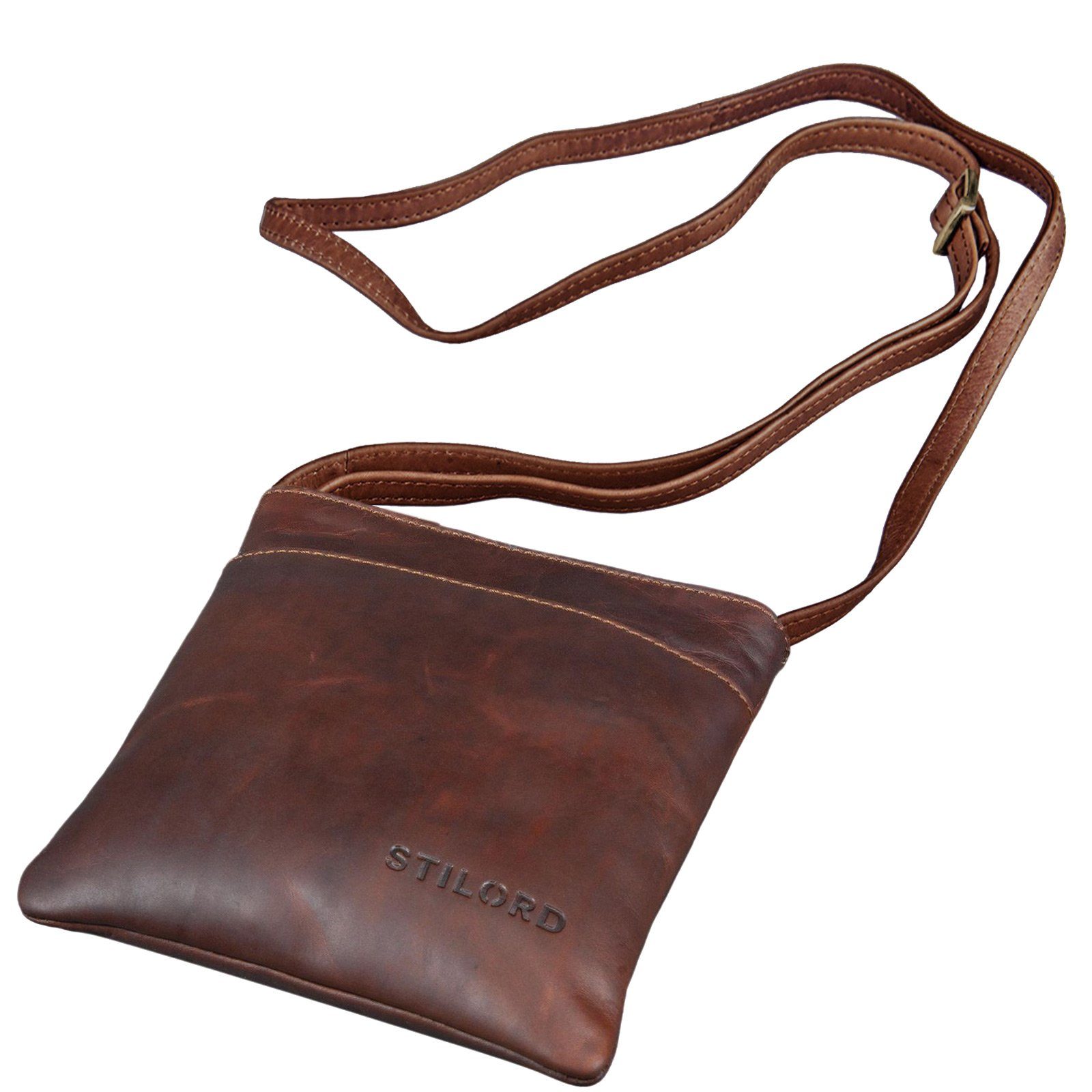 STILORD Handtasche "Lana" kleine Umhängetasche Ausgehtasche Damen cognac - dunkelbraun