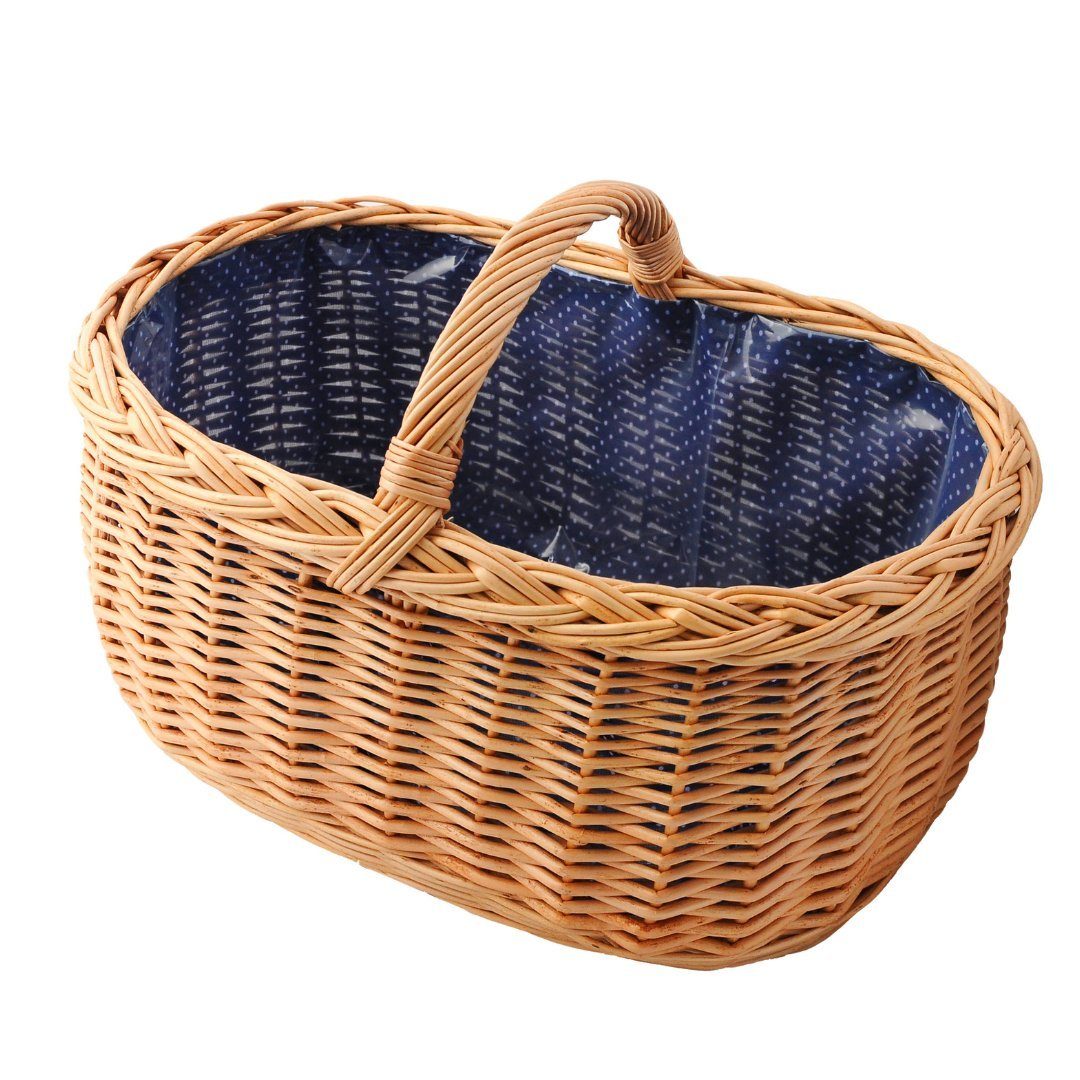 YULKA Einkaufskorb Weidenkorb BAGI BLAU 2 Flechtkorb mit folierter Stoffeinlage, 48 l, ökologisches Weidengeflecht, stilvoll und praktisch