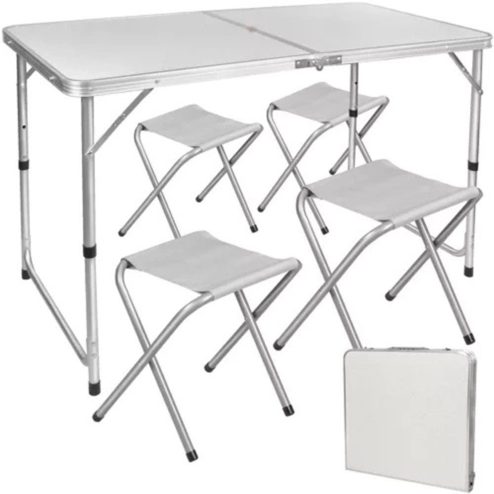 Trizand Campingtisch Gartenmöbel Tisch Stühle (Spar-Set, 5-St., einfacher Aufbau), Tischplatte dient als Koffer für die Stühle mit Transportsicherung