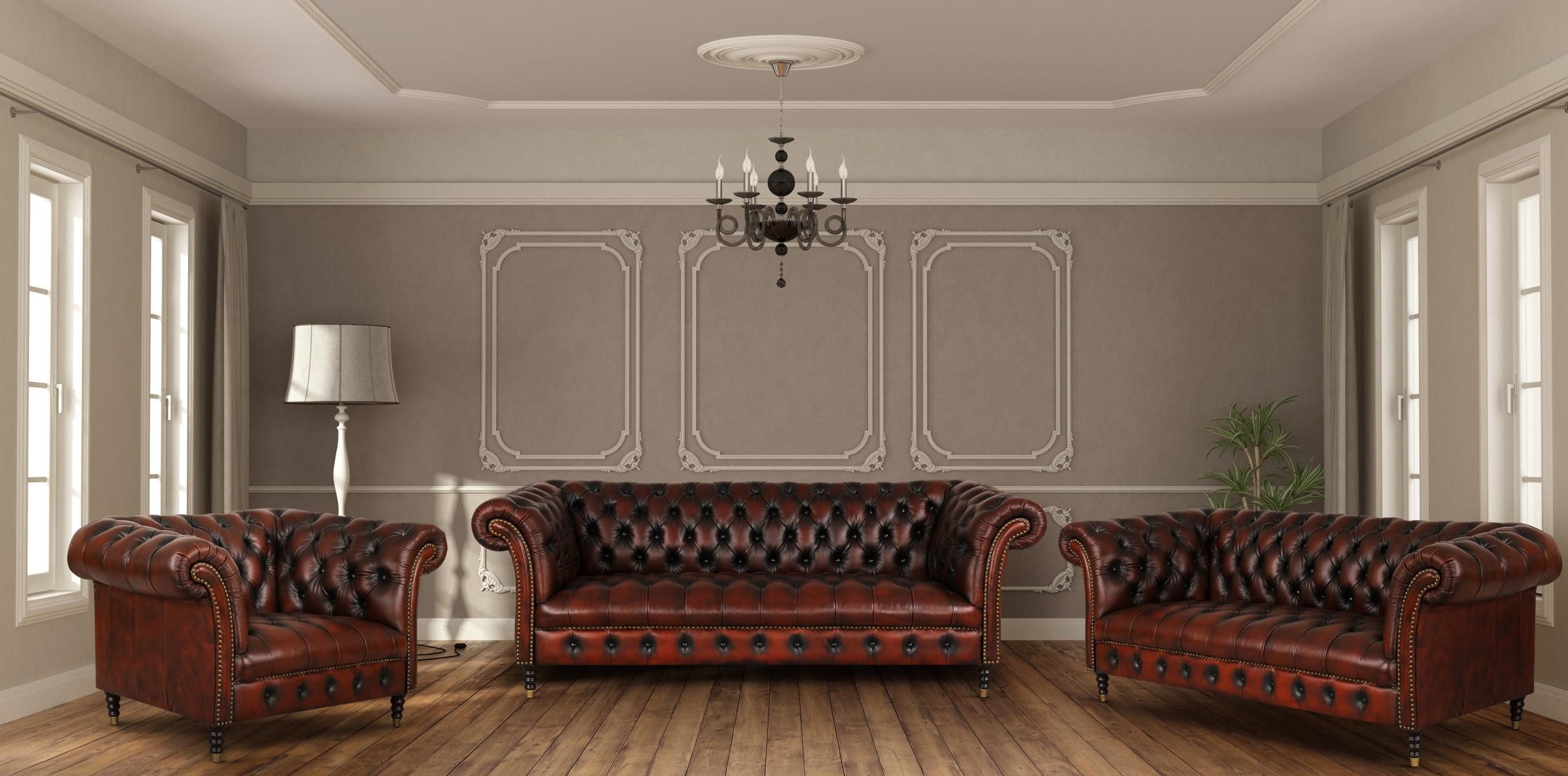 Salottini Polstergarnitur Chesterfield Trent Deluxe Sofagarnitur Leder 3/2/1, (3-tlg), Taschenfederkern
