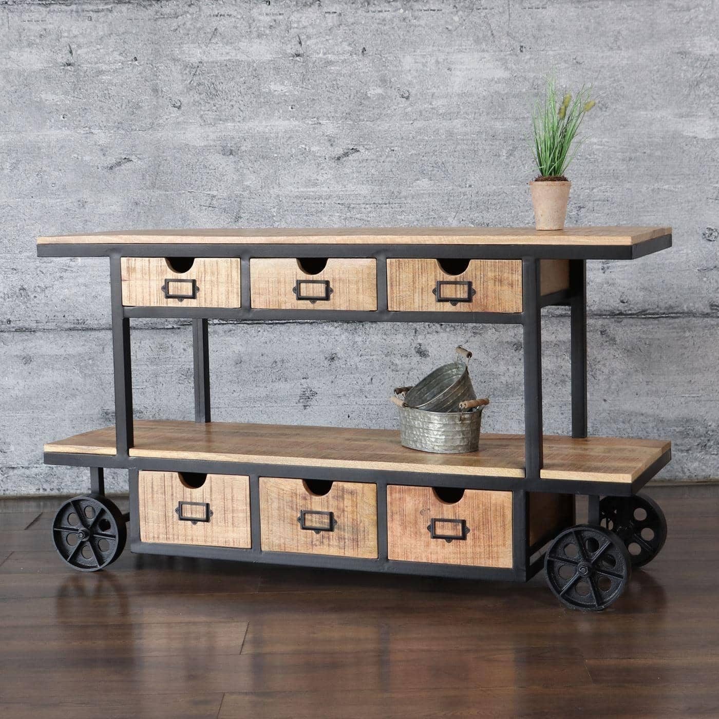 baario Konsolentisch Konsole ENZO Rollen, Industrial massiv Anrichte Vintag günstig online kaufen