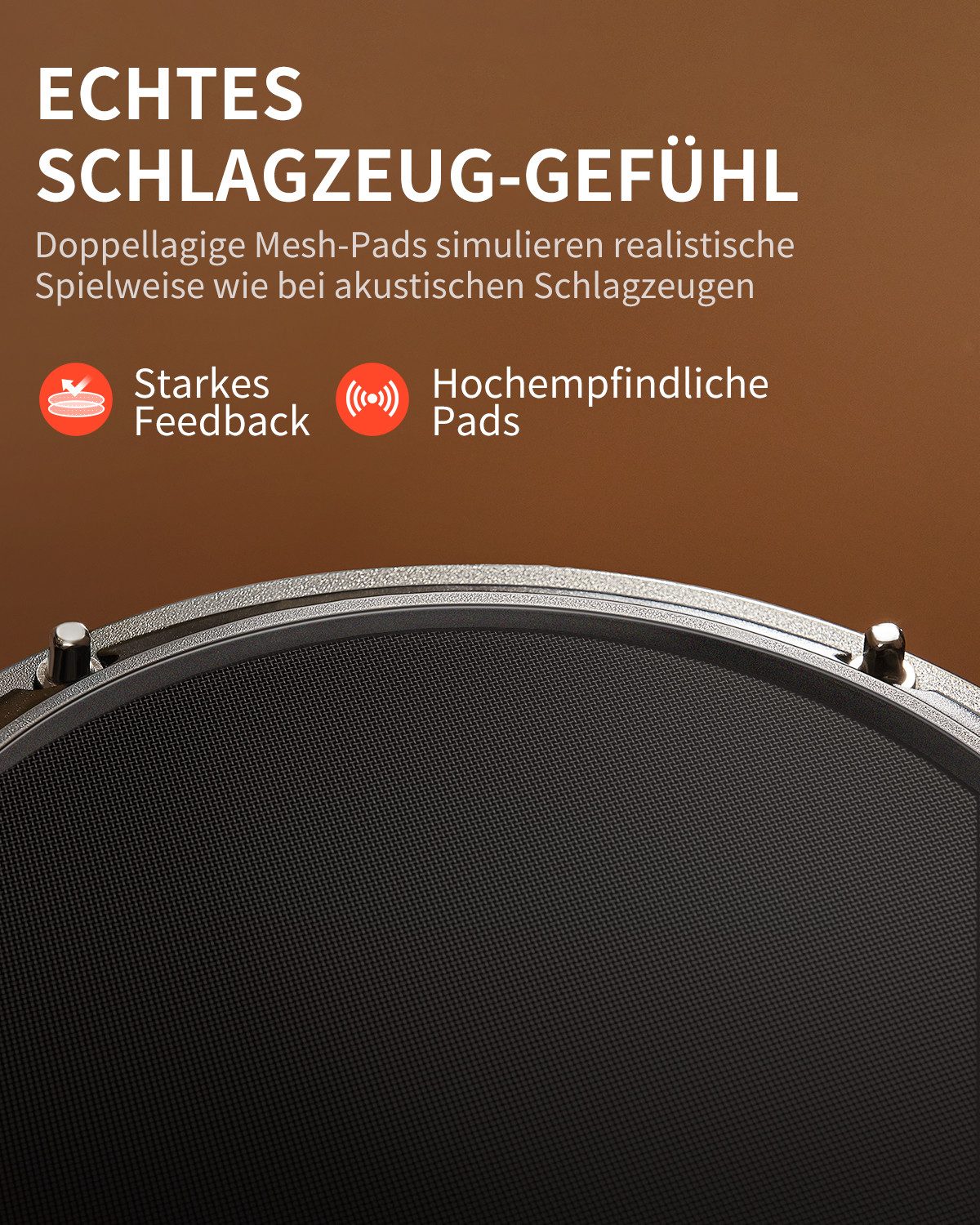 Donner E-Drum Elektronisches Schlagzeug mit 4 leisen Mesh-Pads DED-80,Ein komplettes E-Drum-Set, Kopfhörer/Sticks/Drumthron, 2 Pedale für leises Üben für Anfäng – Bild 2 von 5