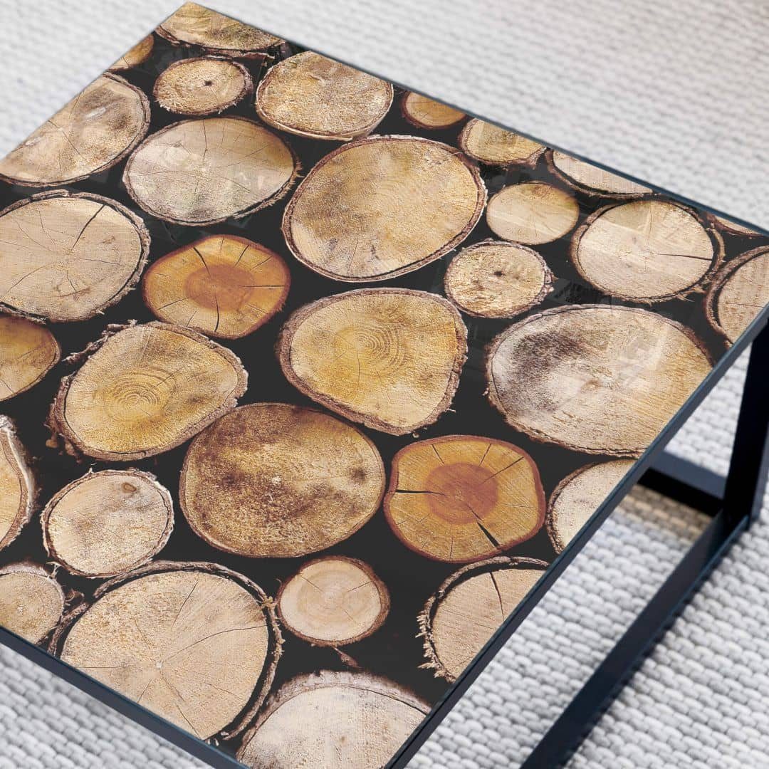 K&L Wall Art Arbeitsplatte Glas Tischplatte Holz Optik Glastisch Baumstamm Maserung Glasplatte