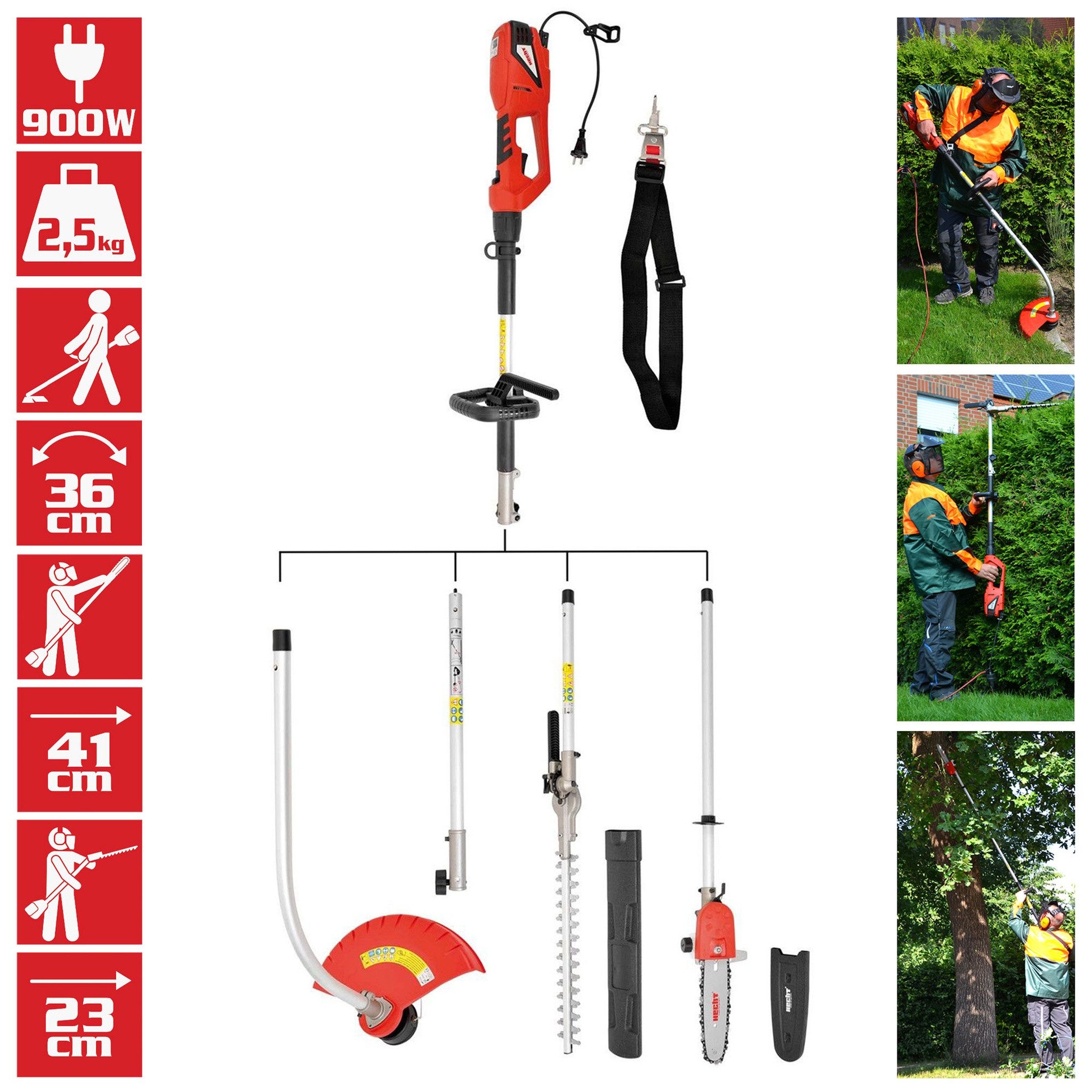Hecht Elektro-Motorsense 3in1 Heckenschere Hochentaster Rasentrimmer, 900W, günstig online kaufen