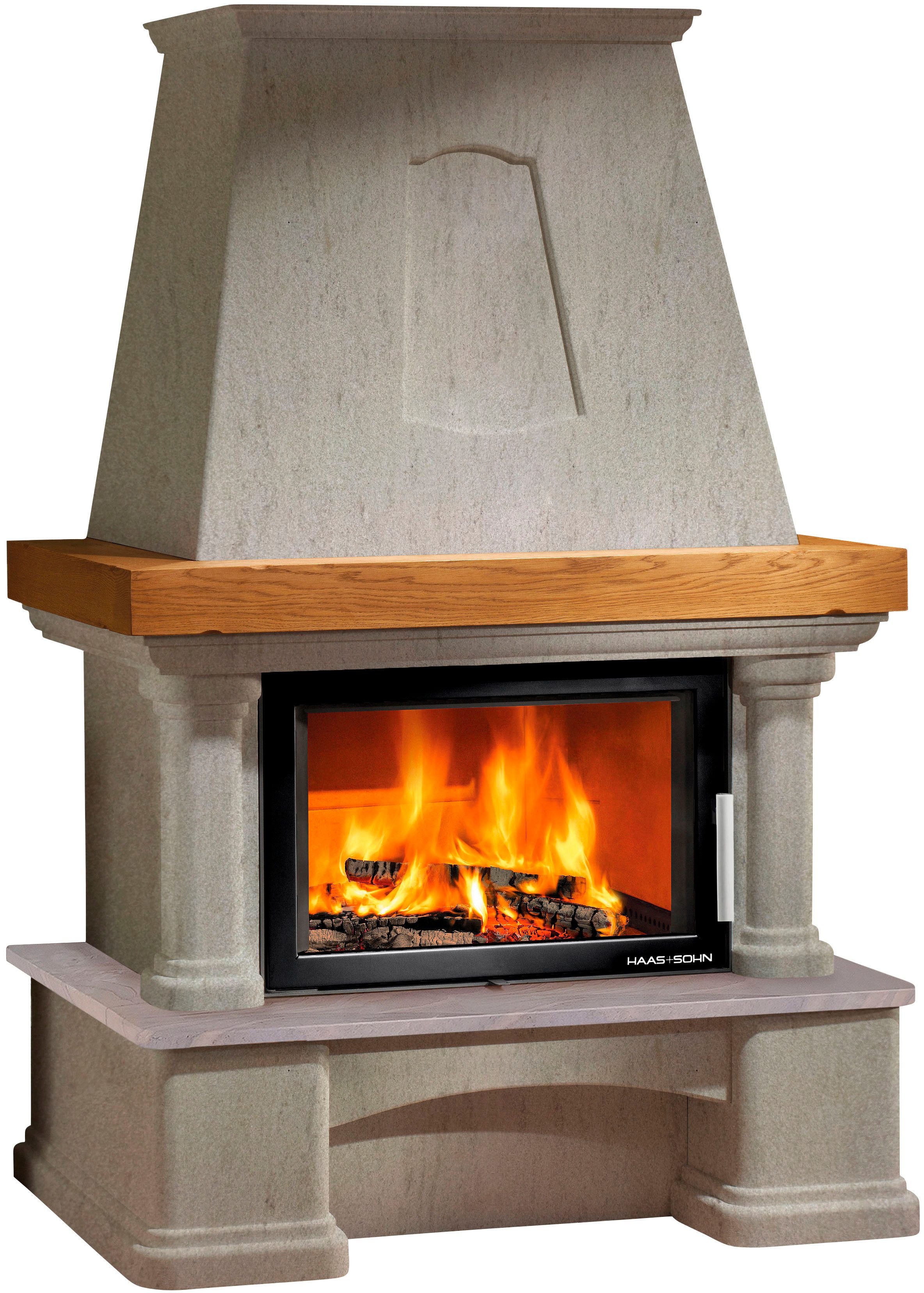 Haas + Sohn Kaminbausätze GENF-III Quarzit Mocca Creme mit KOMFORT-IV=, Zeitbrand, (Set)