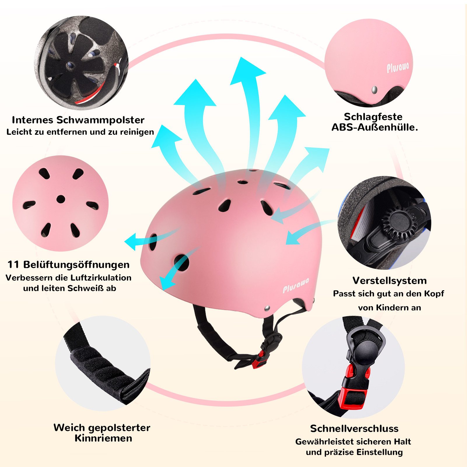 Alsterwell Kinderhelm Kinder Fahrradhelm EN1078 CE Certified, Verstellbarer Kinnriemen, 3D DIY & Reflektierende Aufkleber, Sporthelm für Roller & Inlineskates