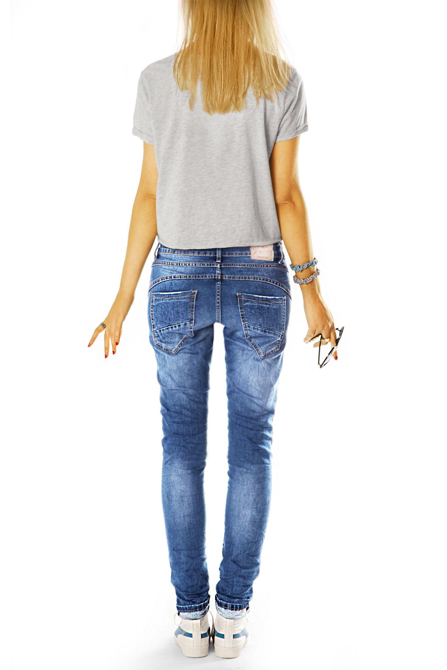 Damen- - Slim j6f-1 Fit styled Low Stretch-Anteil, Hose be Low-rise-Jeans bequeme mit Rise Hüftjeans 5-Pocket-Style Jeans