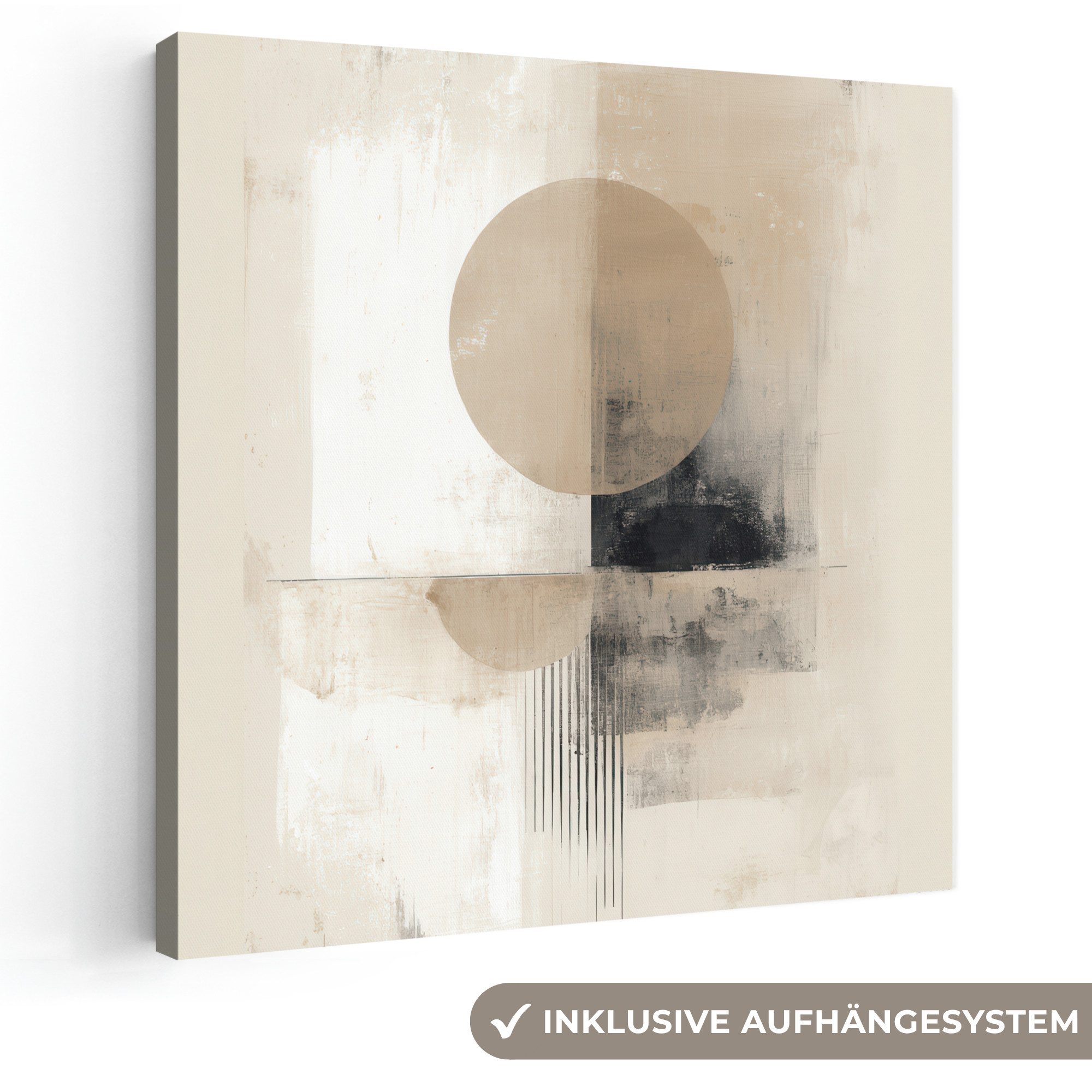 OneMillionCanvasses® Leinwandbild Kreis - Zusammensetzung - Tiefe - Beige, Fotodruck (1 St), Wandbild, Deko Schlafzimmer Wohnzimmer Flur 20x20 cm