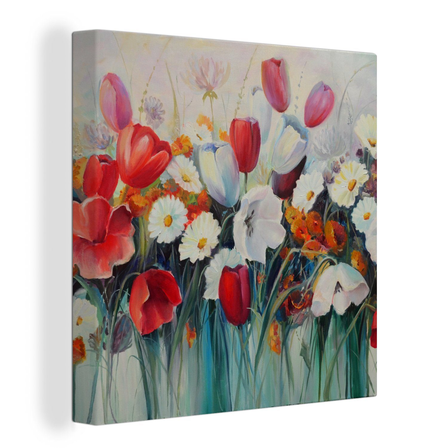 OneMillionCanvasses® Gemälde Malerei - Ölgemälde - Blumen, (1 St), Leinwand Bilder für Wohnzimmer Schlafzimmer
