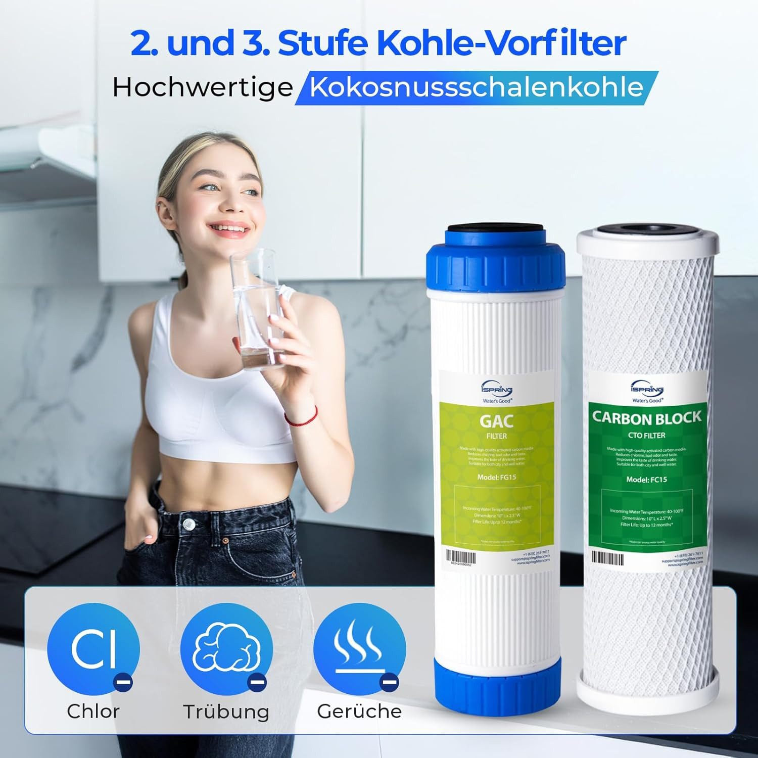 iSpring Ersatzfilter F7/F3/F9K Ersatzfilter für RO-Systeme, ohne Membran