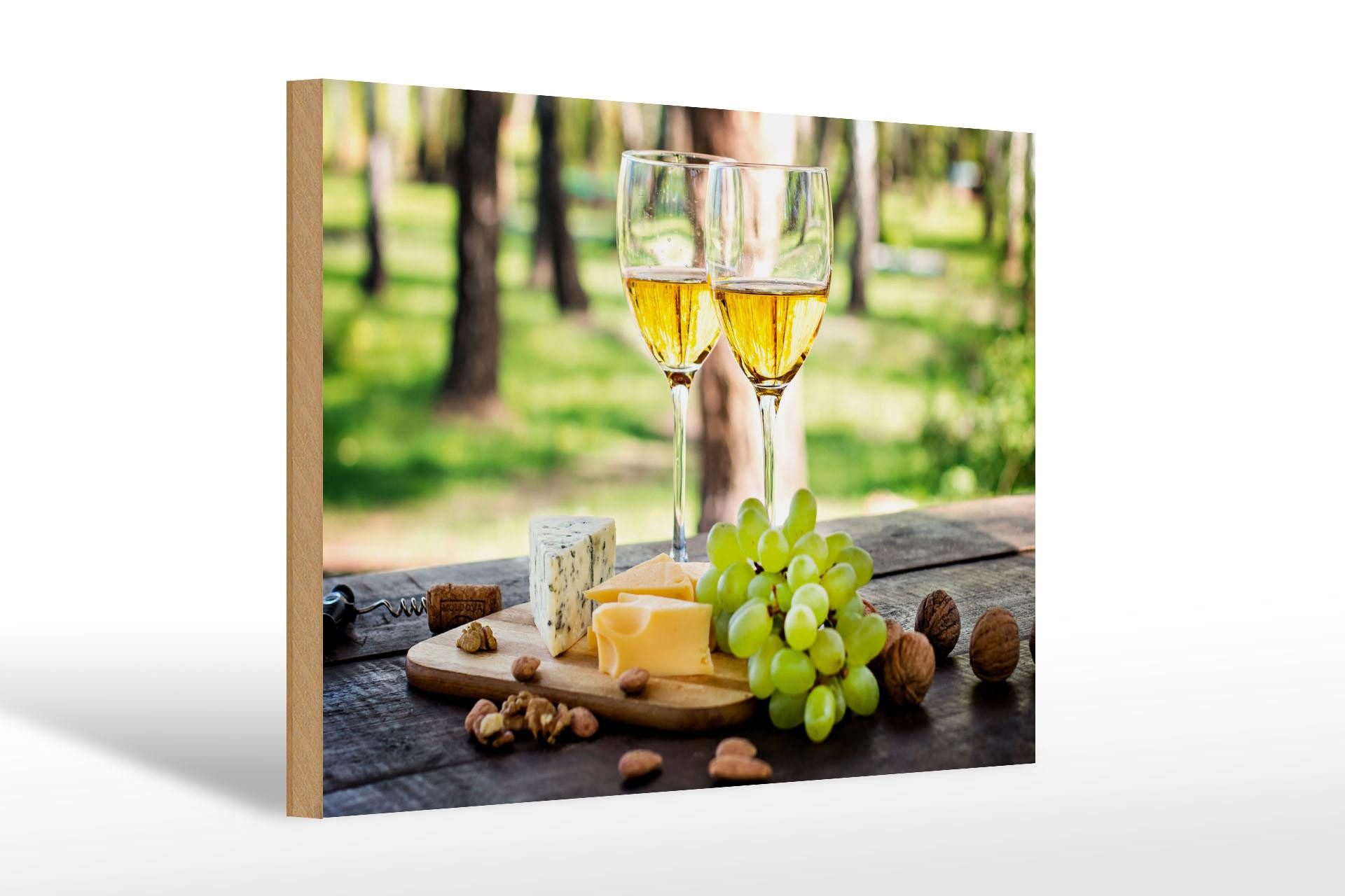 Femer GmbH Holzbild Trinken 20x30 cm Wein zwei Weißweingläser, (1 St), Glatte Holzfaserplatte (MDF), vorn beschichtet