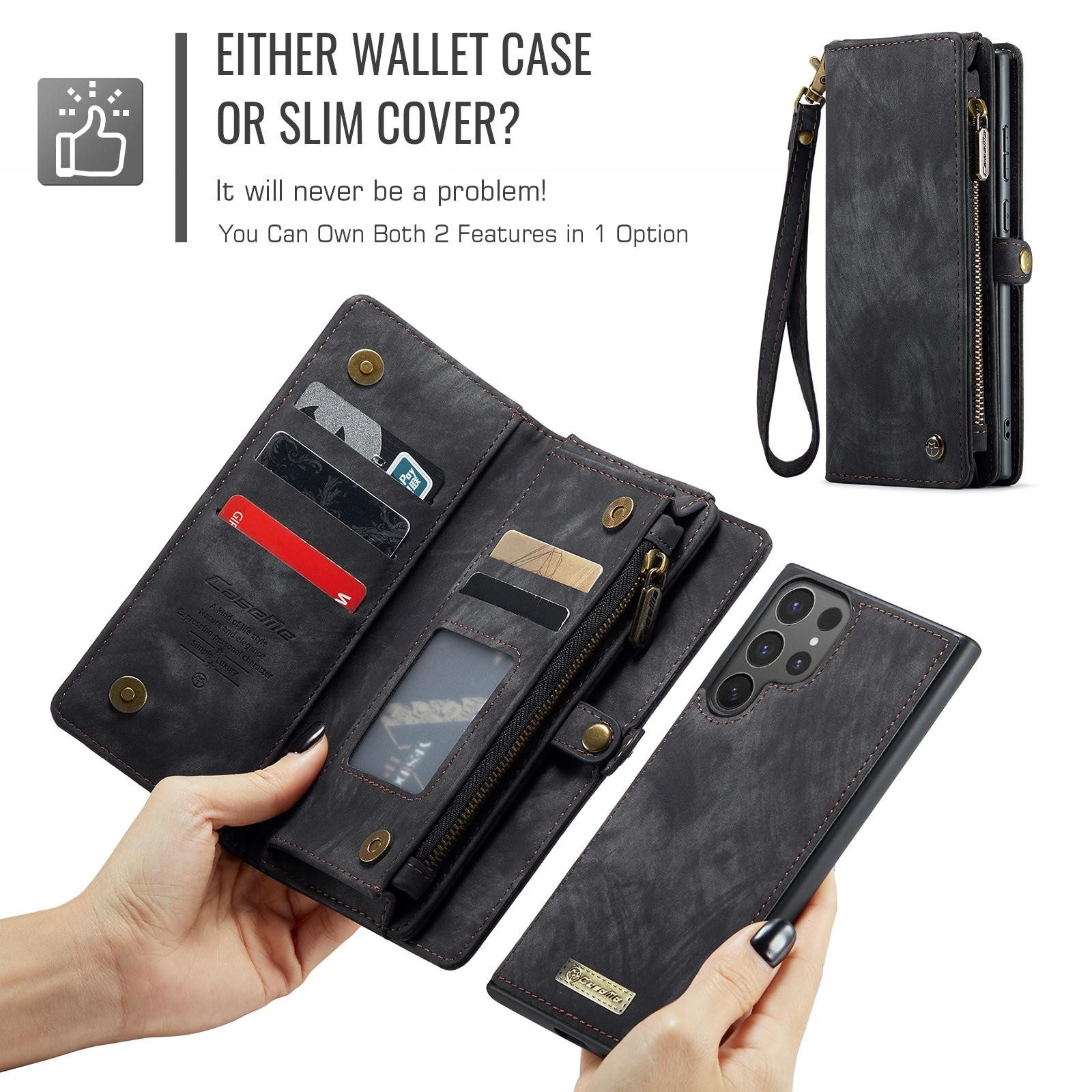 CaseMe Handyhülle Für Samsung Galaxy S25 Ultra 5G Kunstleder Multifunktion Tasche Hülle, Kunst-Leder Schutz Tasche Smart Case Multifunktion