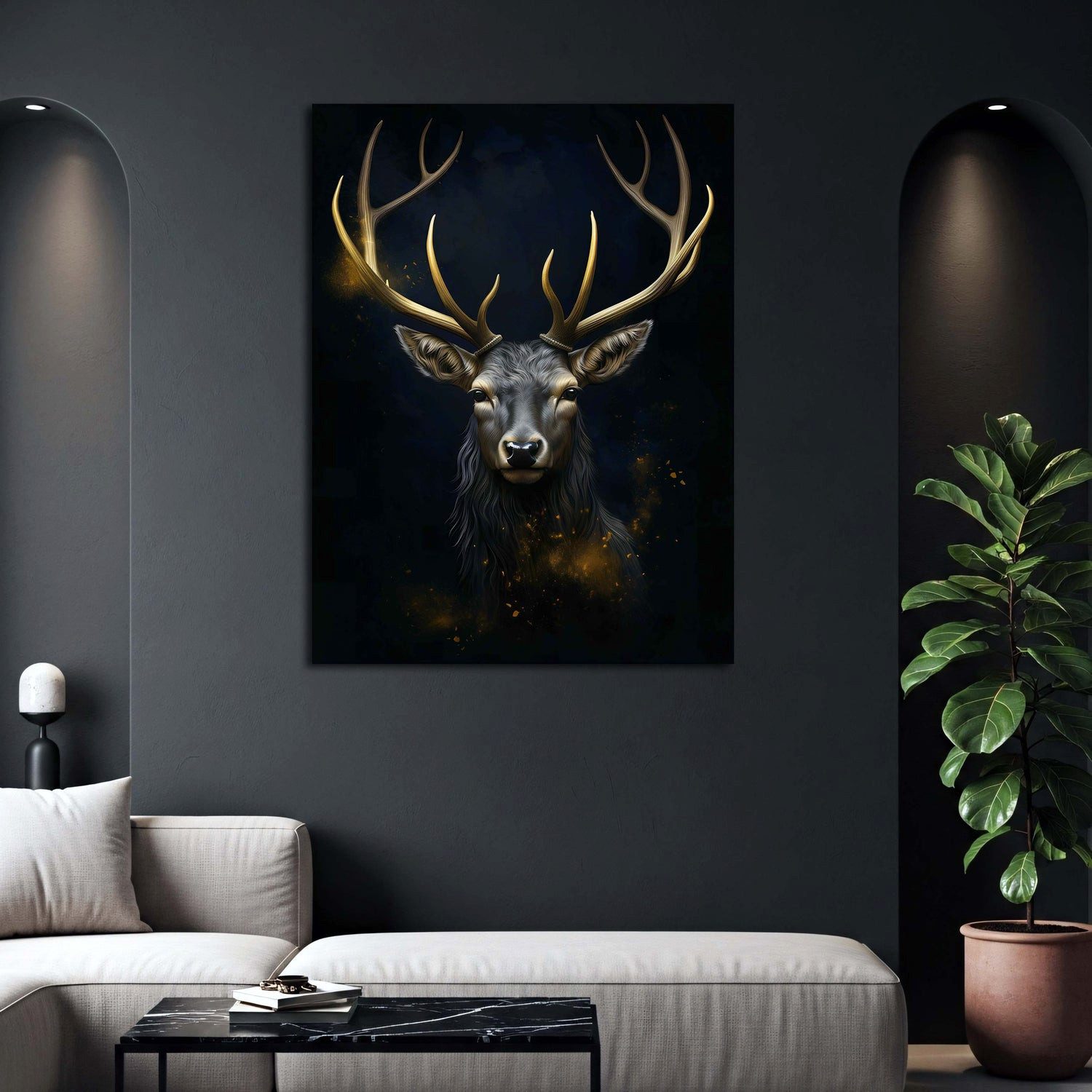 Artedinoi Leinwandbild Majestätischer Hirschkopf mit Geweih Leinwandbild Wandbild Kunstdruck, Hirschkopf mit Geweih