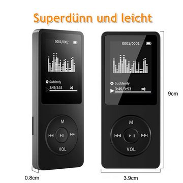 AKKEE 1.8Zoll Bluetooth 5.0 16GB MP3-Player (16 GB, Bluetooth, Sport Musik Player mit FM Radio, Tonbandgerät)