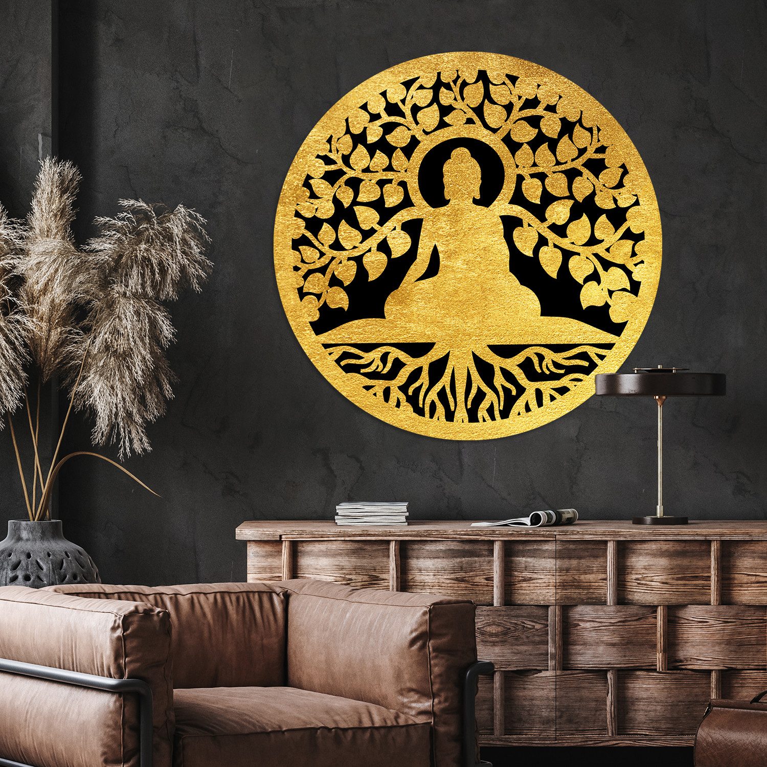 OTTO home Wandbild Bild mit Blattgold Buddha inkl. rückseitiger Aufhängung, Baum, Baumbilder, Buddhafigur (1 St), Lebensbaum-Wandbilder mit handveredelten Blattgold-Applikationen