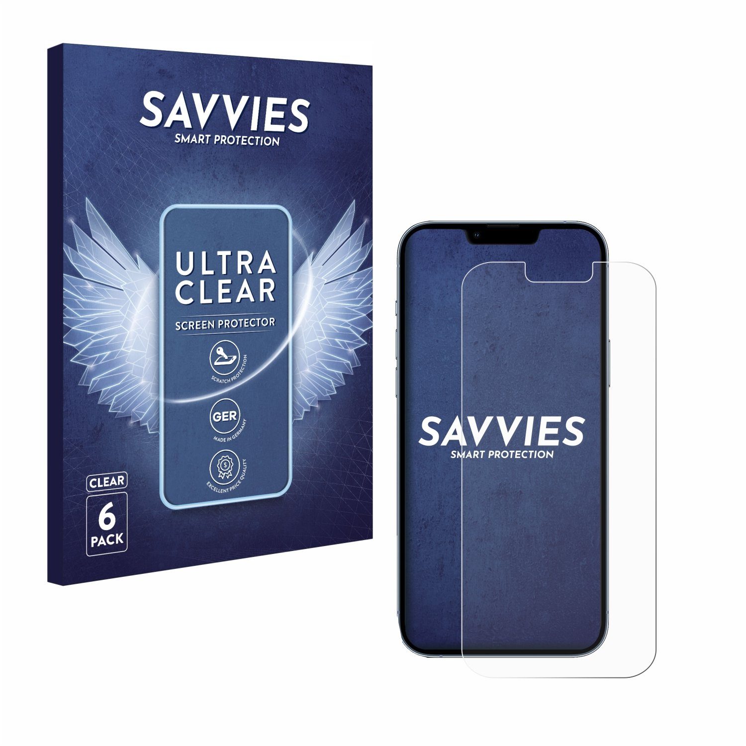 Savvies Displayschutzfolie Schutzfolie für Apple iPhone 13 Pro Max, 6 Stück, Displayschutz Schutz Folie Klar Transparent
