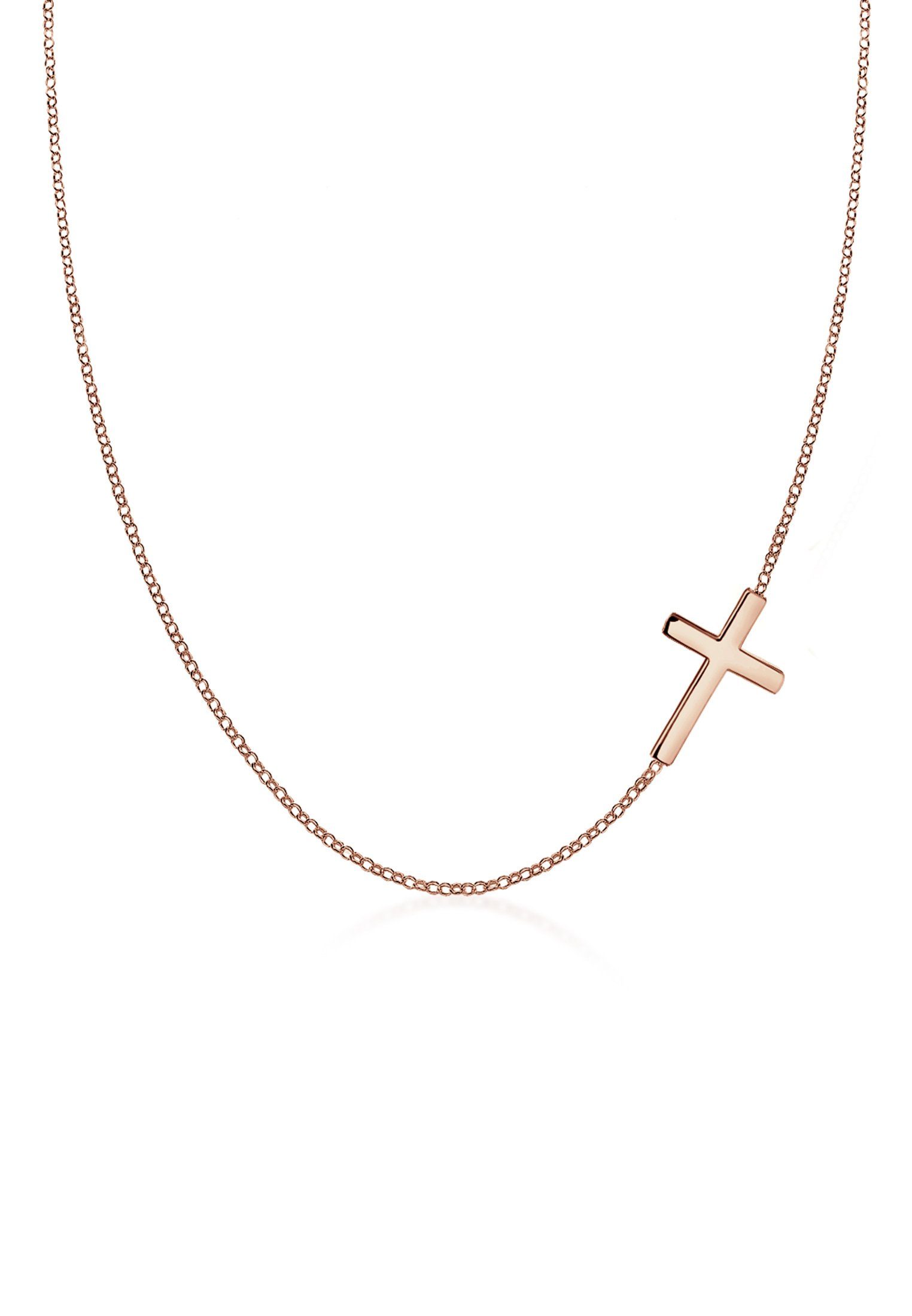 Elli Kette mit Anhänger mit Kreuz Schlicht 925 Sterling Silber Rosegold