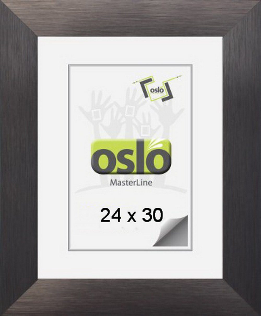 Oslo MasterLine Einzelrahmen Drehspannfedern, 3 cm Hoch- Format gebürstet breit 24x30 Echtglas Rahmenfarbe dunkel Aluminium graphit graphit und Querformat cm Bilderrahmen (stahl)